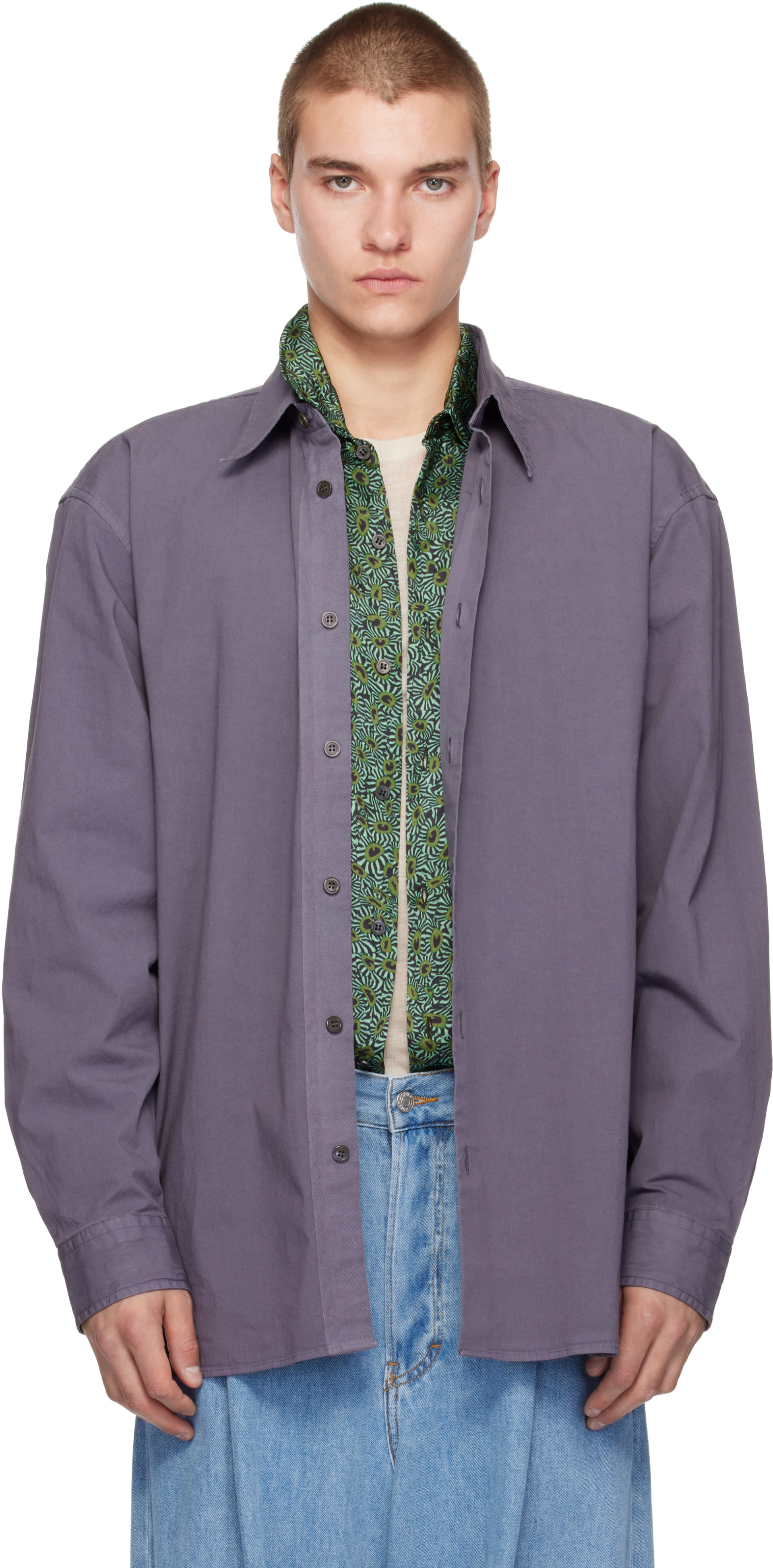 2026SS ドットコットンポプリンシャツ Dries Van Noten: パープル コットンポプリン シャツ | SSENSE 日本