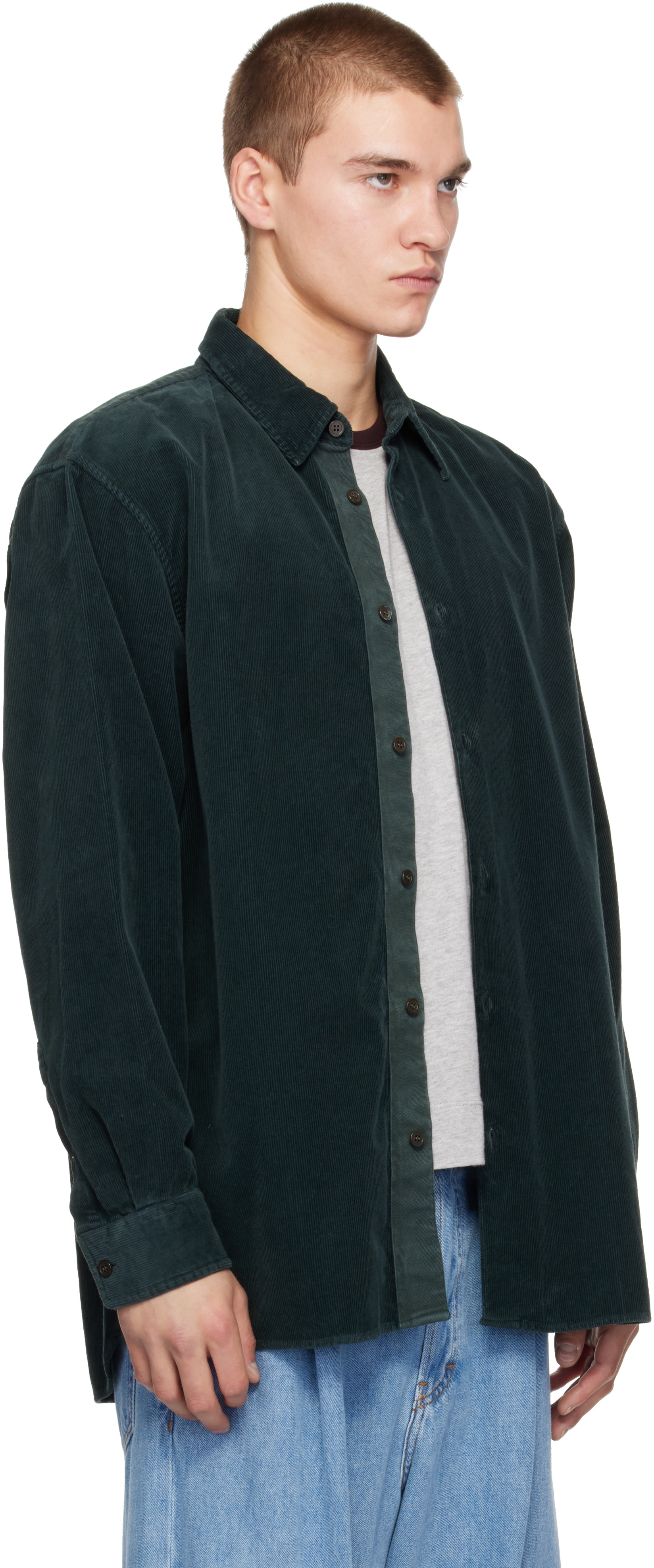 Dries Van Noten: Green Corduroy Shirt | SSENSE