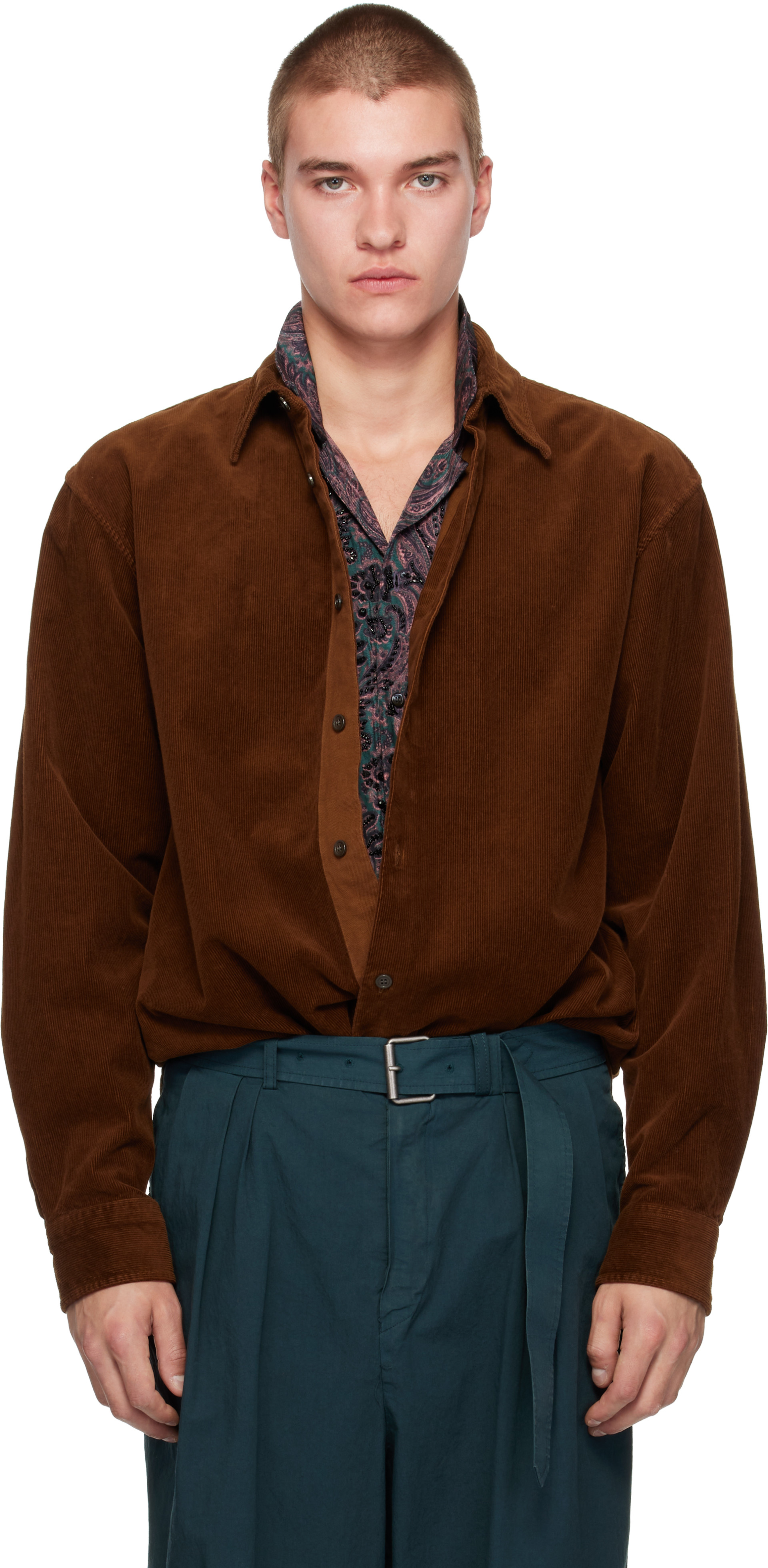 Dries Van Noten: ブラウン コーデュロイシャツ | SSENSE 日本