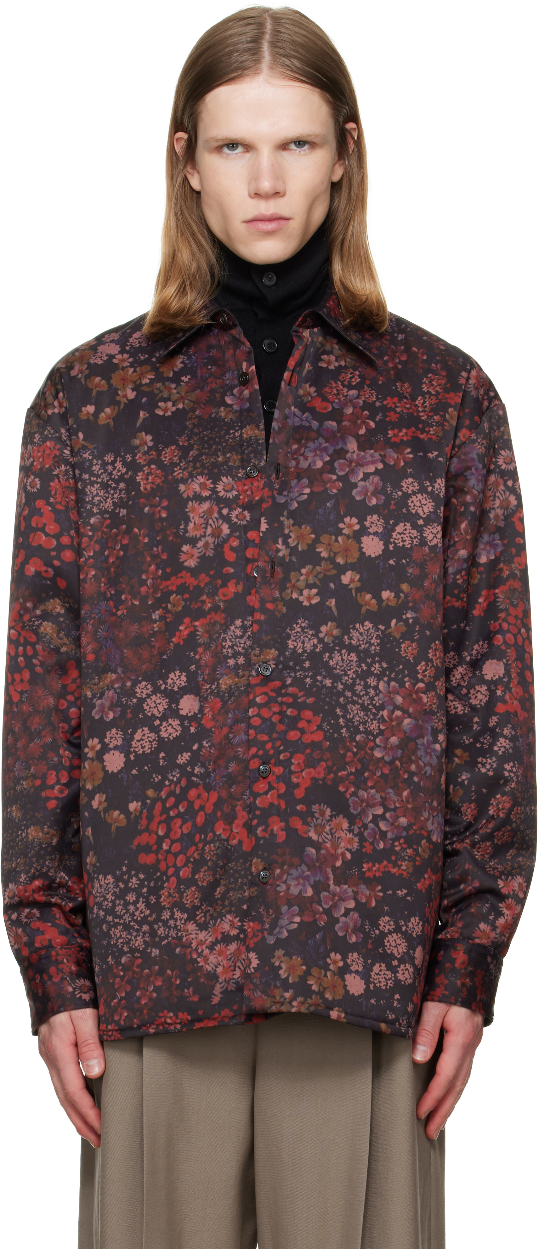 Dries Van Noten: Purple Padded Floral Overshirt | SSENSE