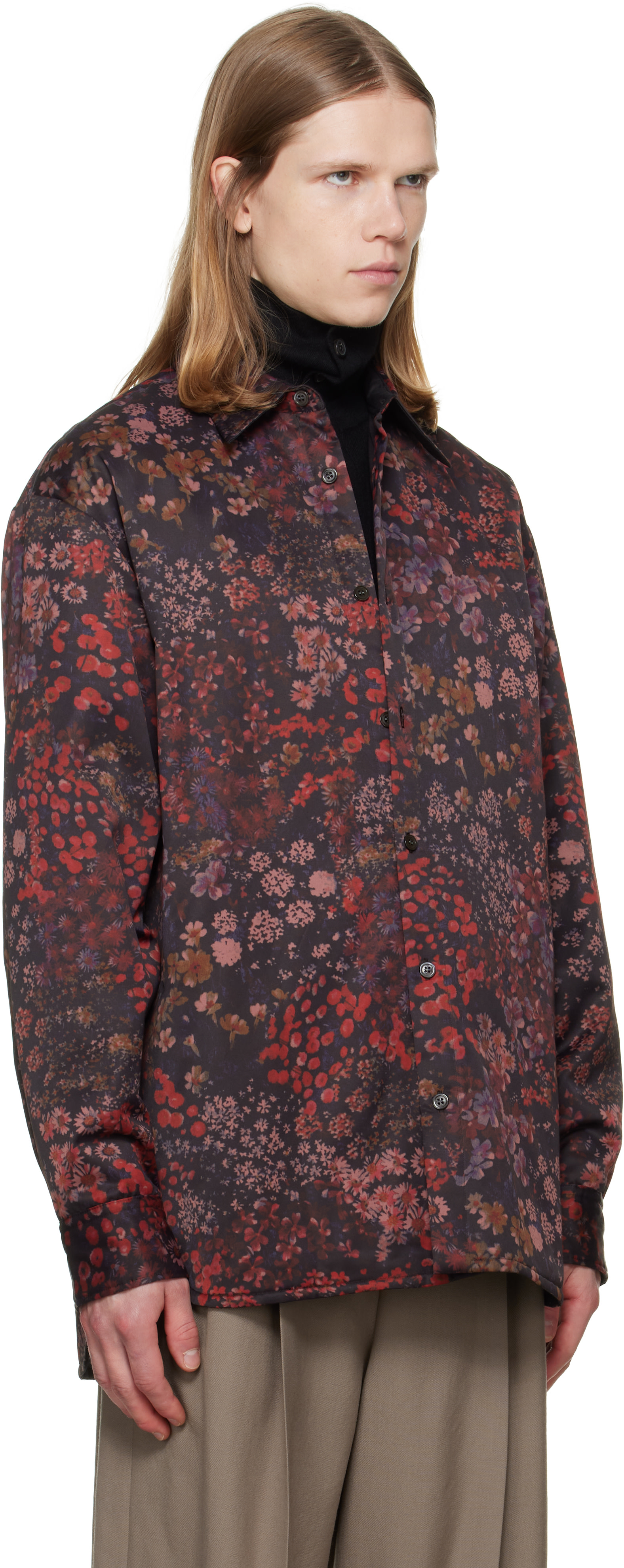 DRIES VAN NOTENオーバーサイズフラワーシャツ 定価9万円 Dries Van Noten: Purple Padded Floral Overshirt | SSENSE