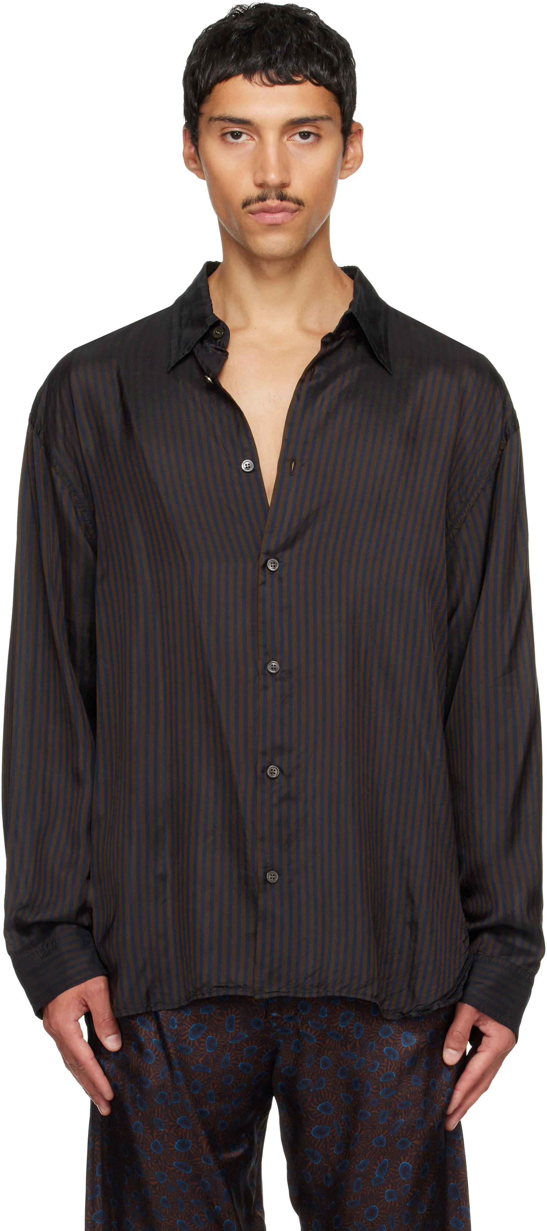Dries Van Noten - Chemise brune à rayures