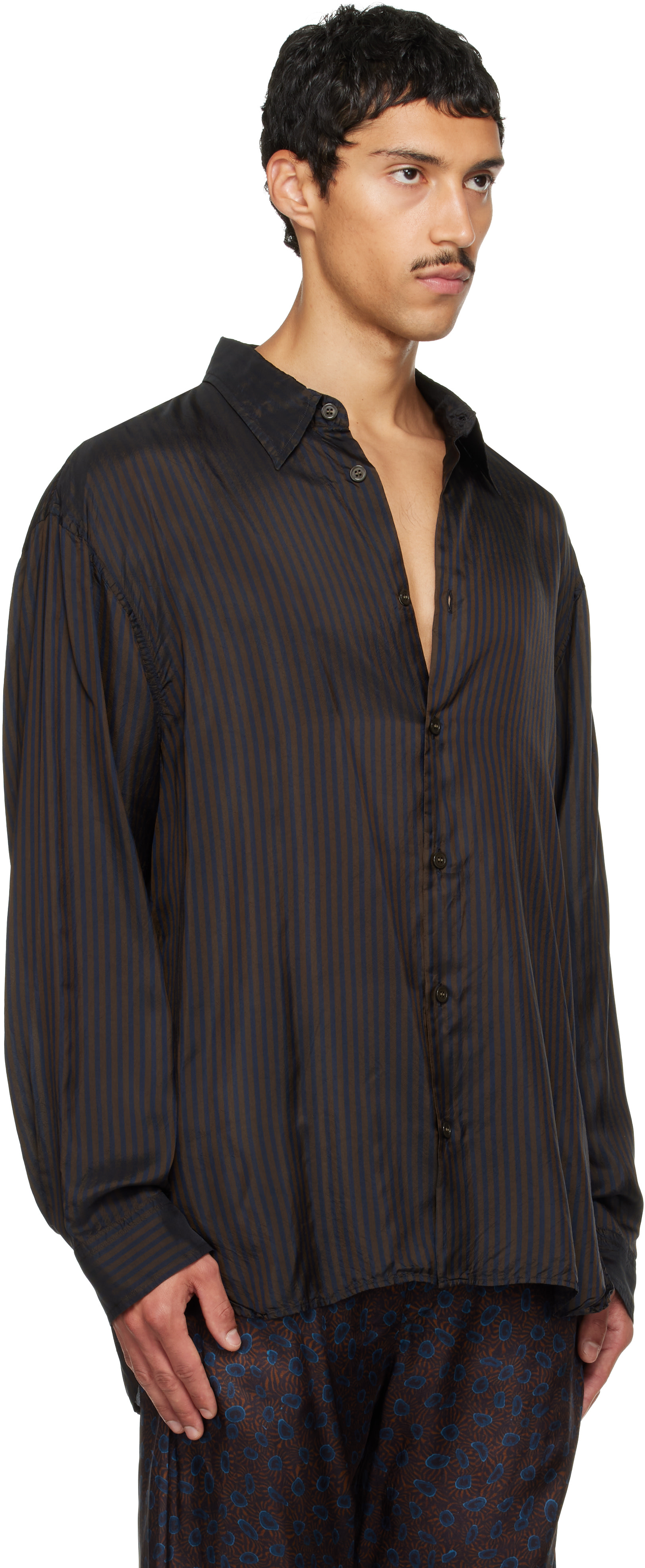 Dries Van Noten - Chemise brune à rayures
