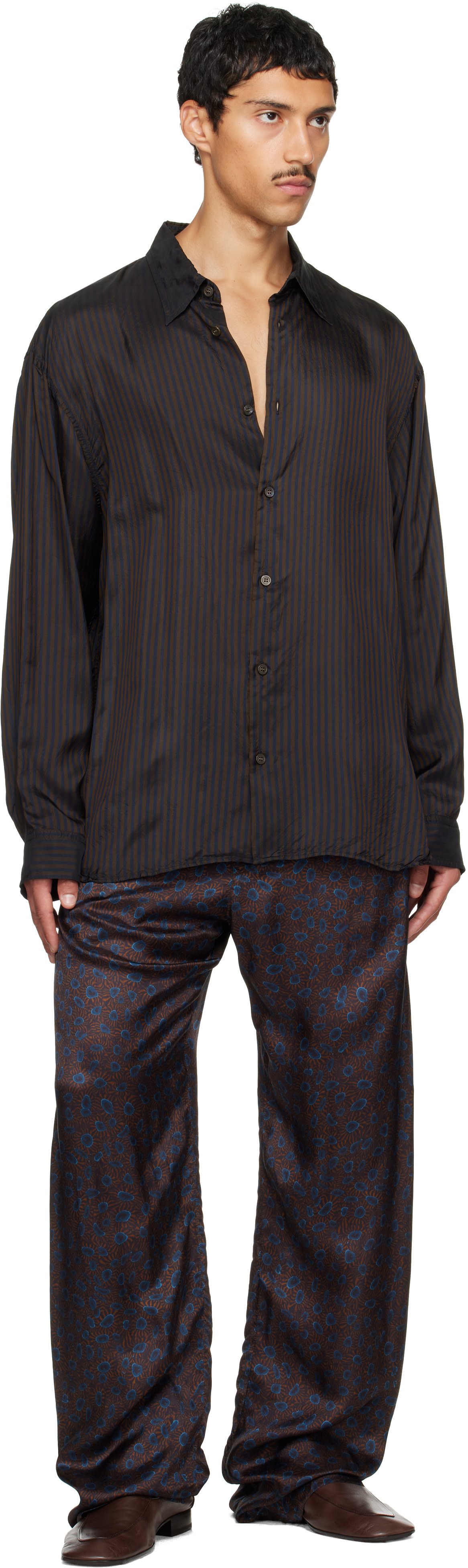 Dries Van Noten - Chemise brune à rayures