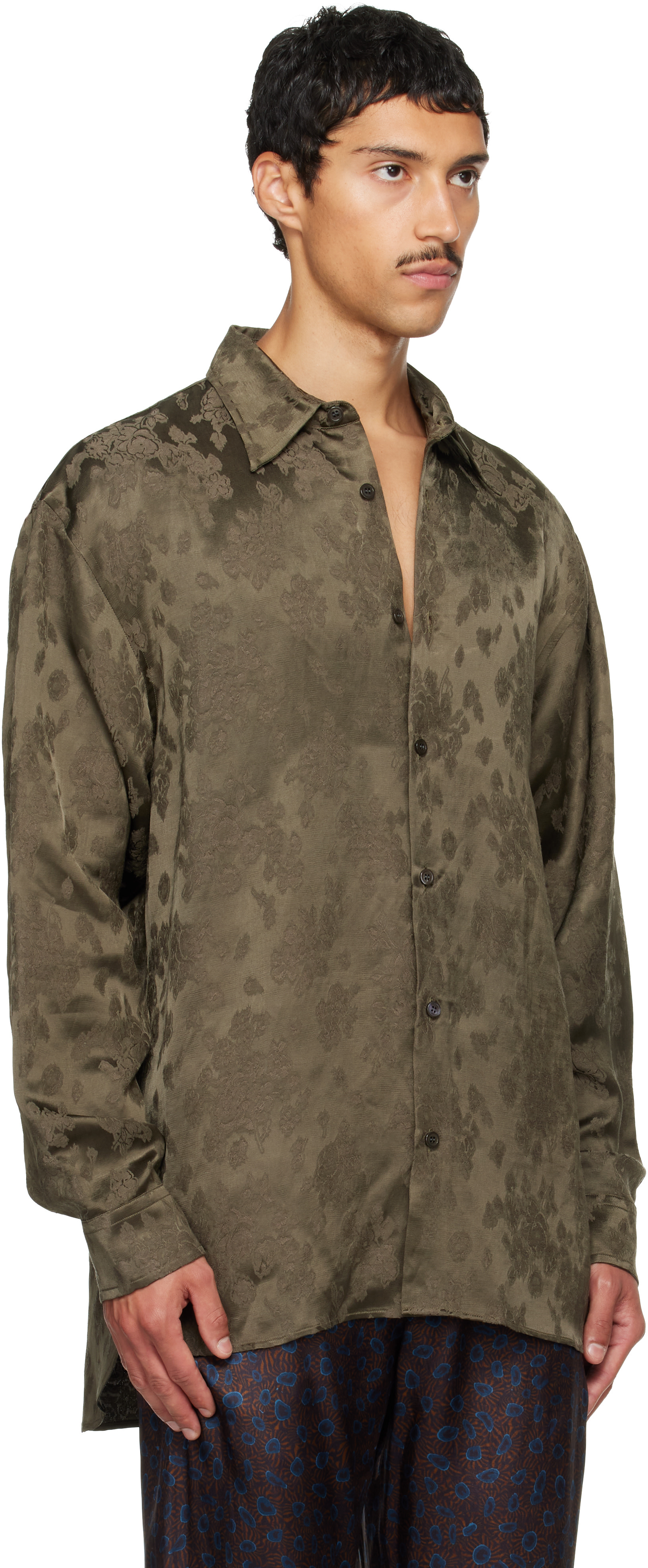Dries Van Noten: Khaki Brocade Shirt | SSENSE