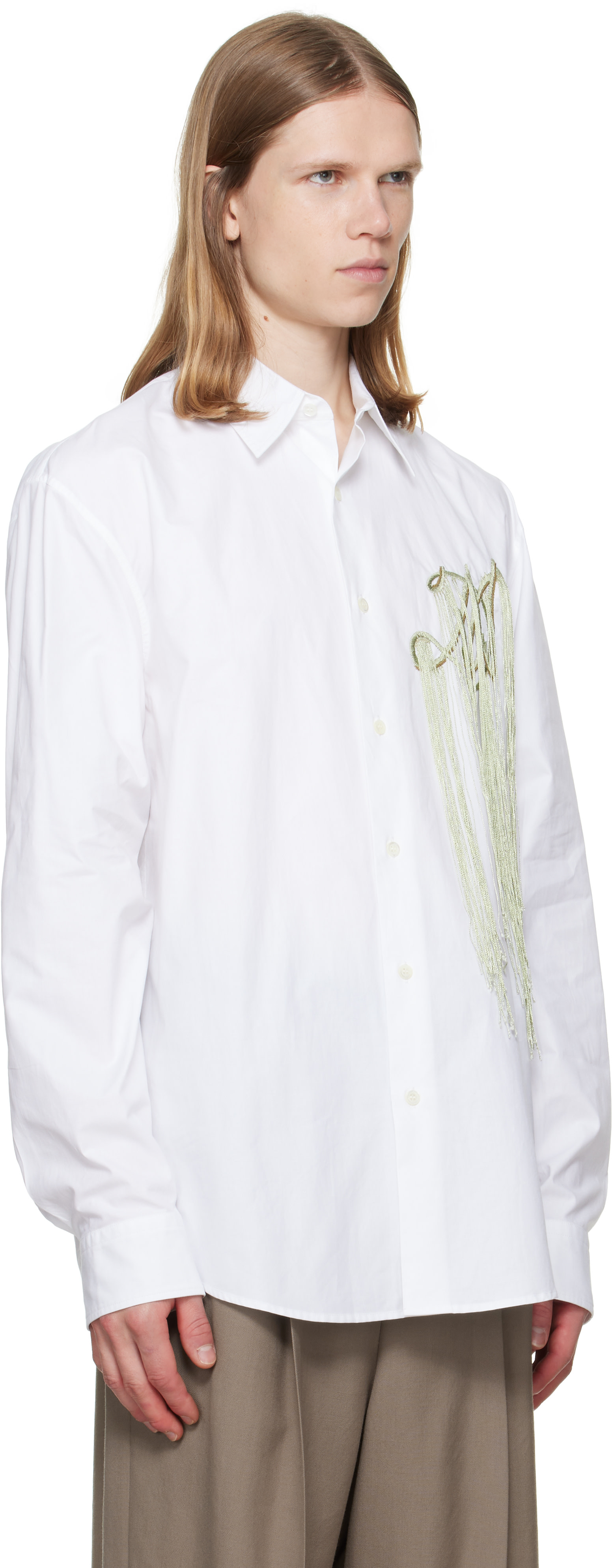 Dries Van Noten: White Embroidered Cotton Shirt | SSENSE