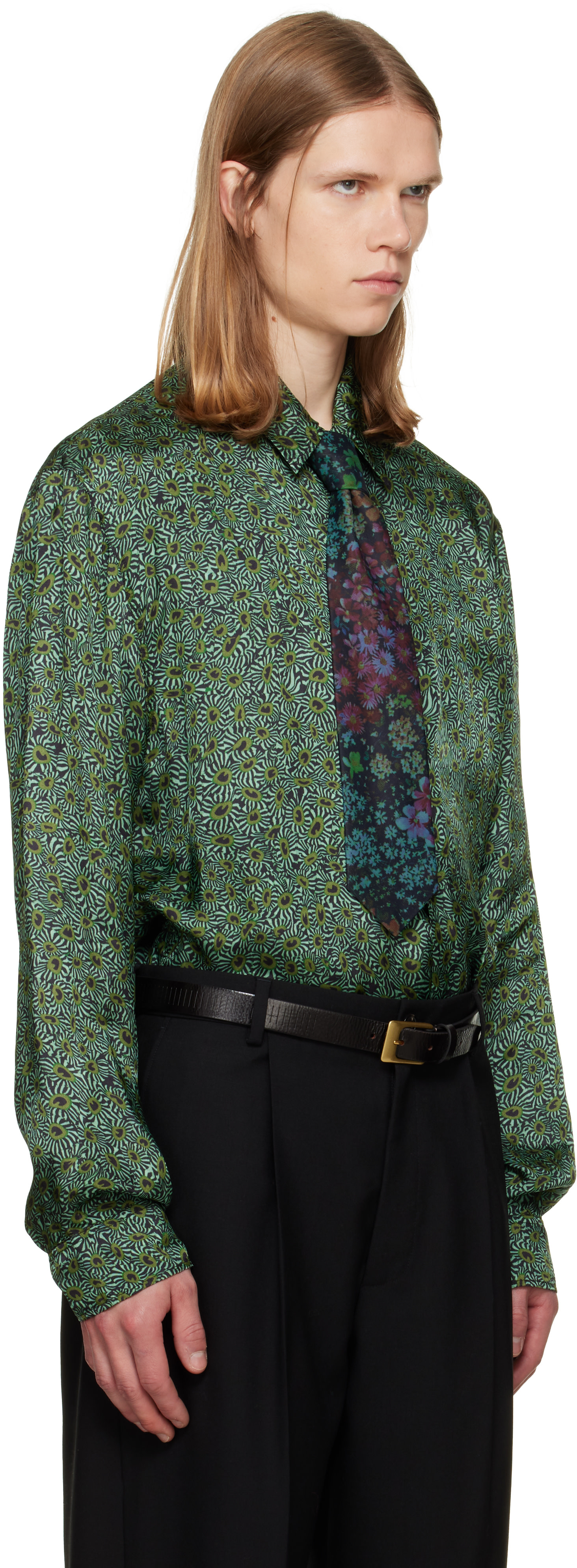 Dries Van Noten: グリーン フローラル シャツ | SSENSE 日本