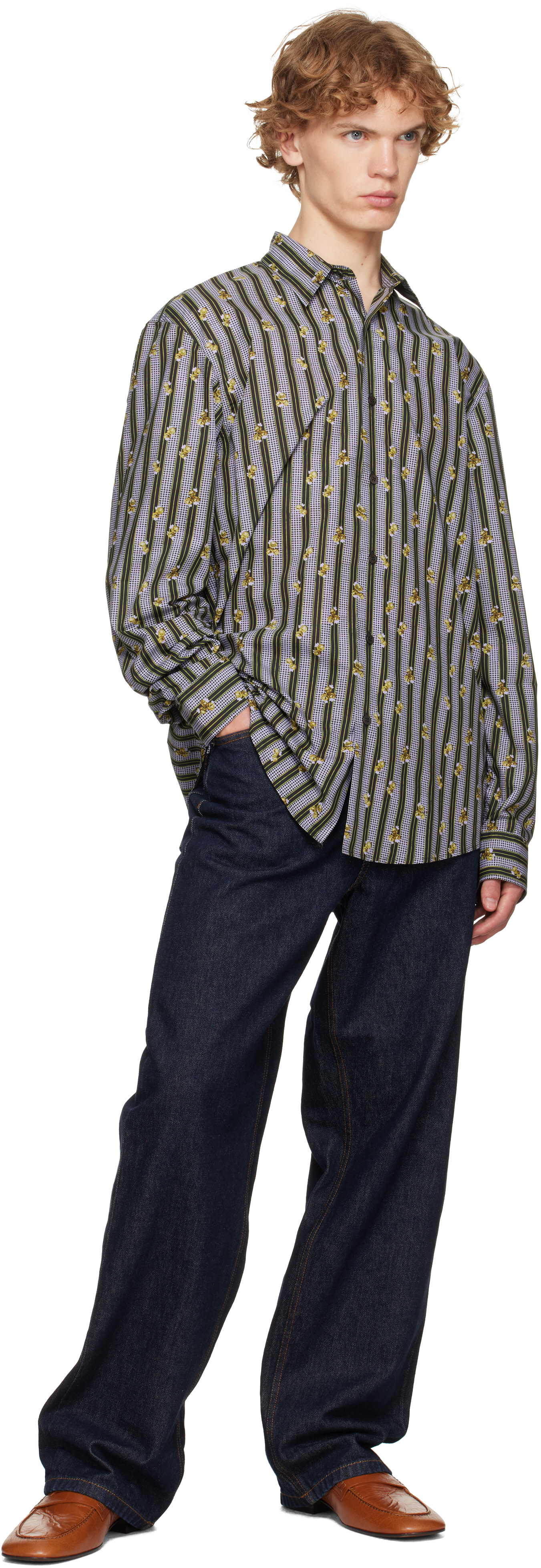 Dries Van Noten: Purple & Green Cotton Shirt | SSENSE
