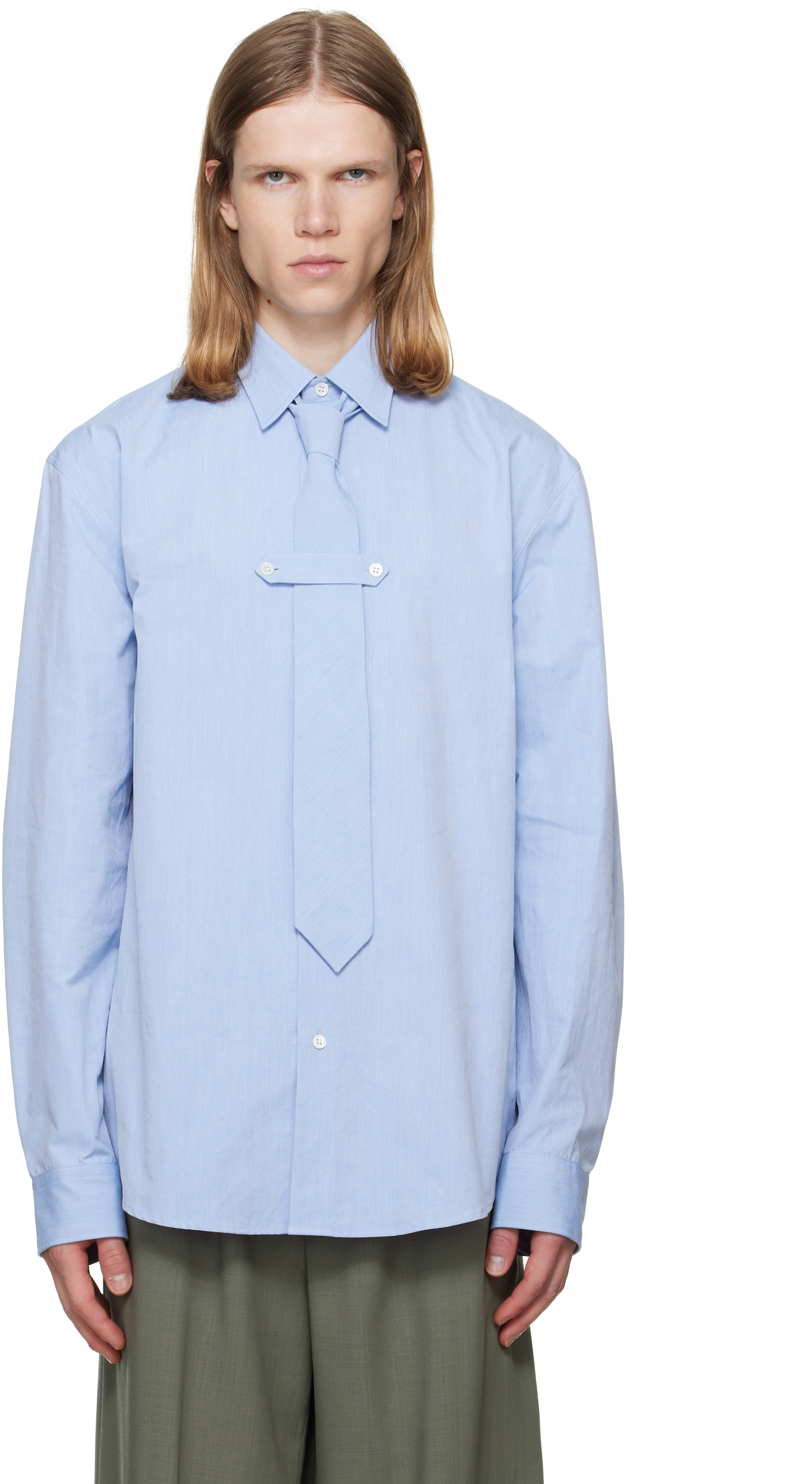 Dries Van Noten: ブルー Classic コットン ネクタイ シャツ | SSENSE 日本