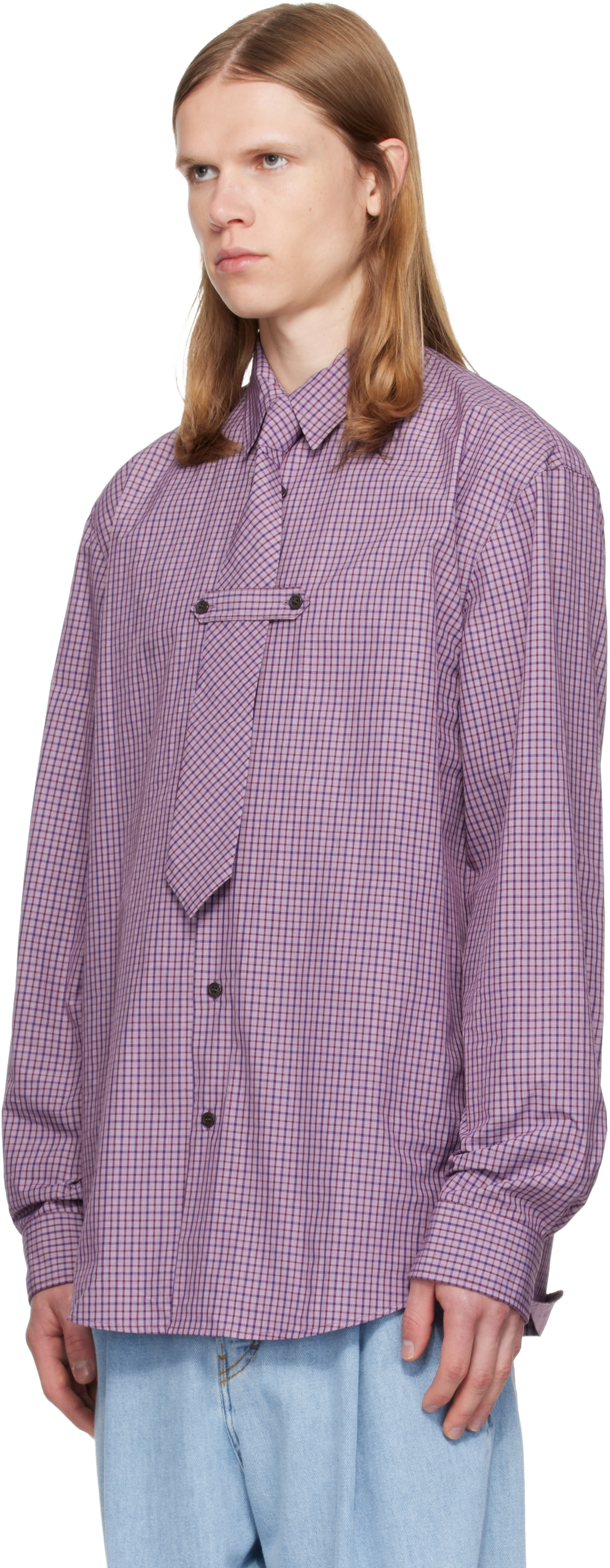 Dries Van Noten: Purple Checkered Tie & Shirt | SSENSE
