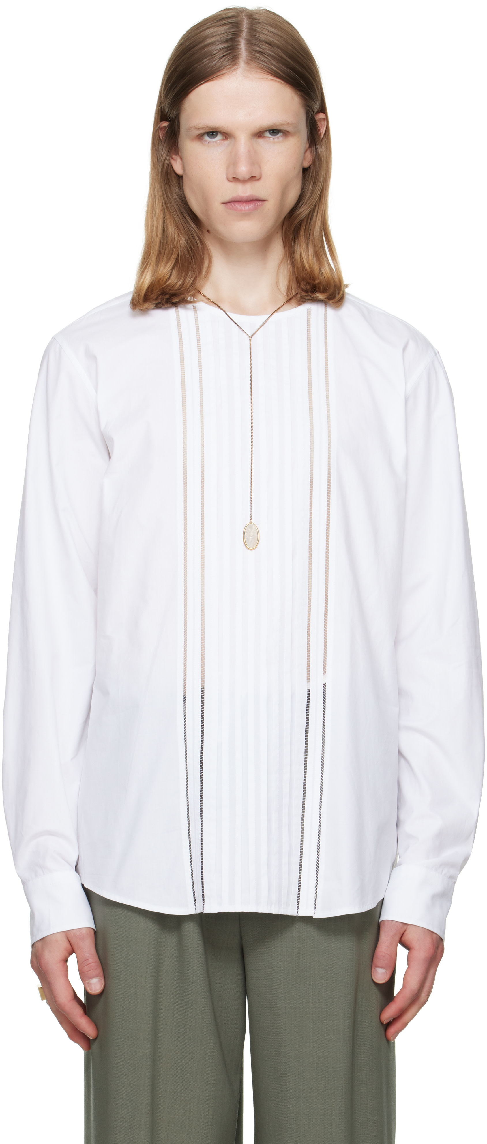 Dries Van Noten: ホワイト コットン ノーカラーシャツ | SSENSE 日本