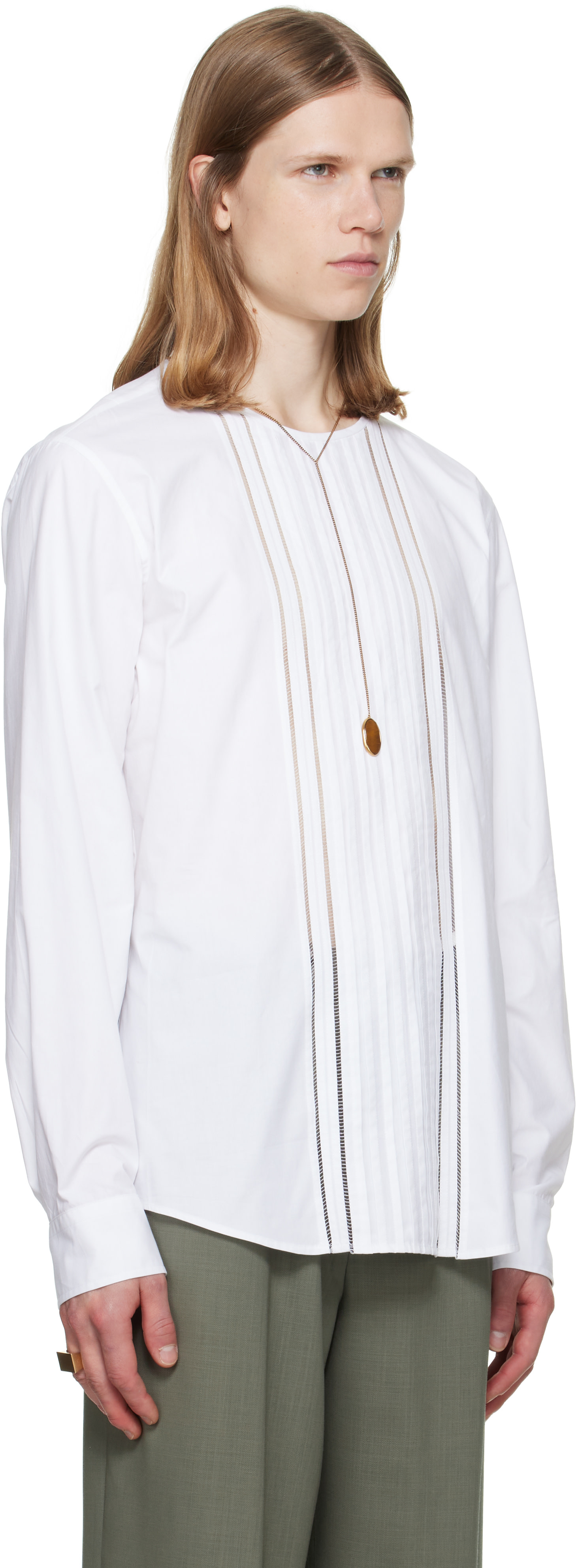 DRIES VAN NOTEN ホワイトシャツ 36 Dries Van Noten: ホワイト コットン ノーカラーシャツ | SSENSE 日本