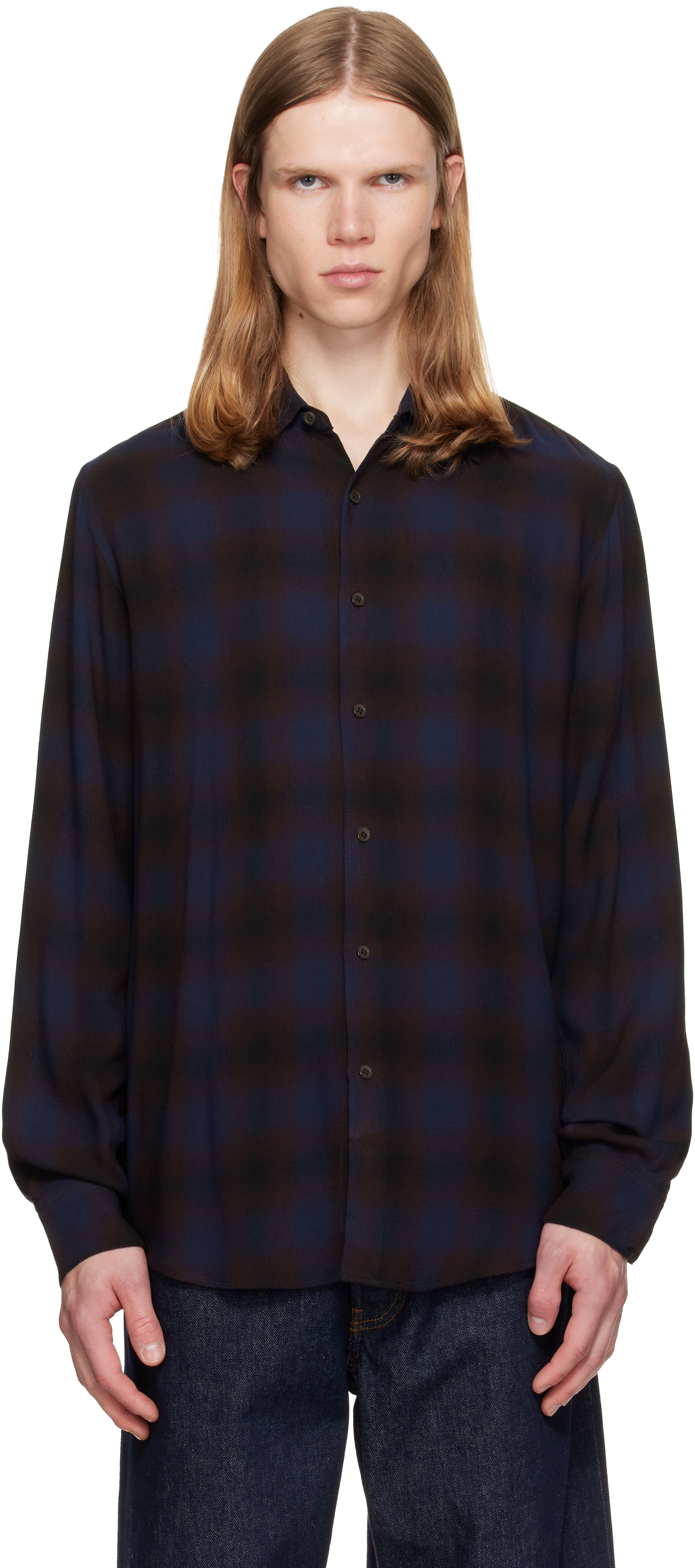 Dries Van Noten: ブルー＆ブラウン Classic ビスコース シャツ