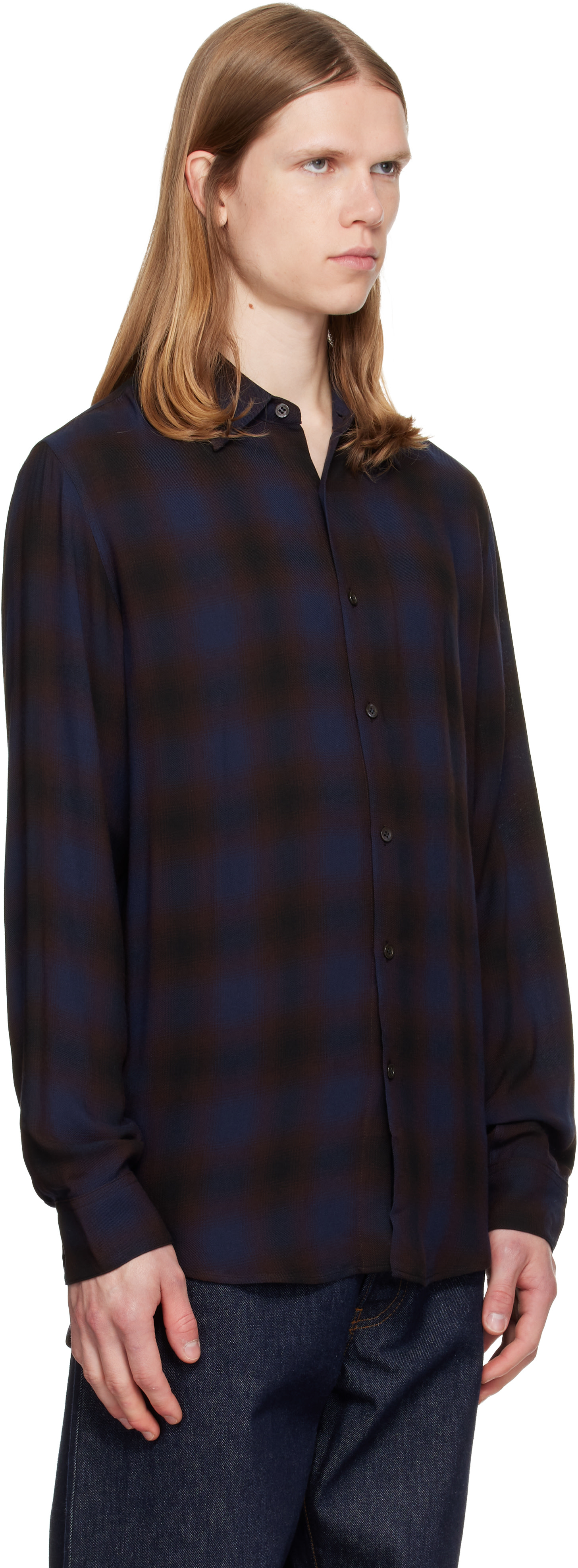 Dries Van Noten: ブルー＆ブラウン Classic ビスコース シャツ