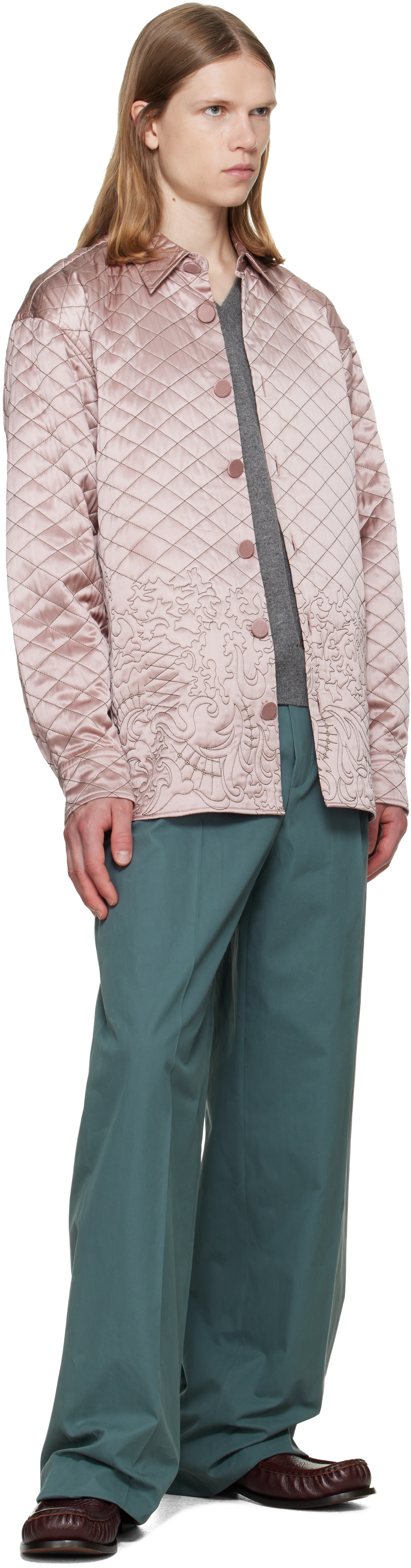 Dries Van Noten: SSENSE限定 ピンク キルティング シルク ジャケット