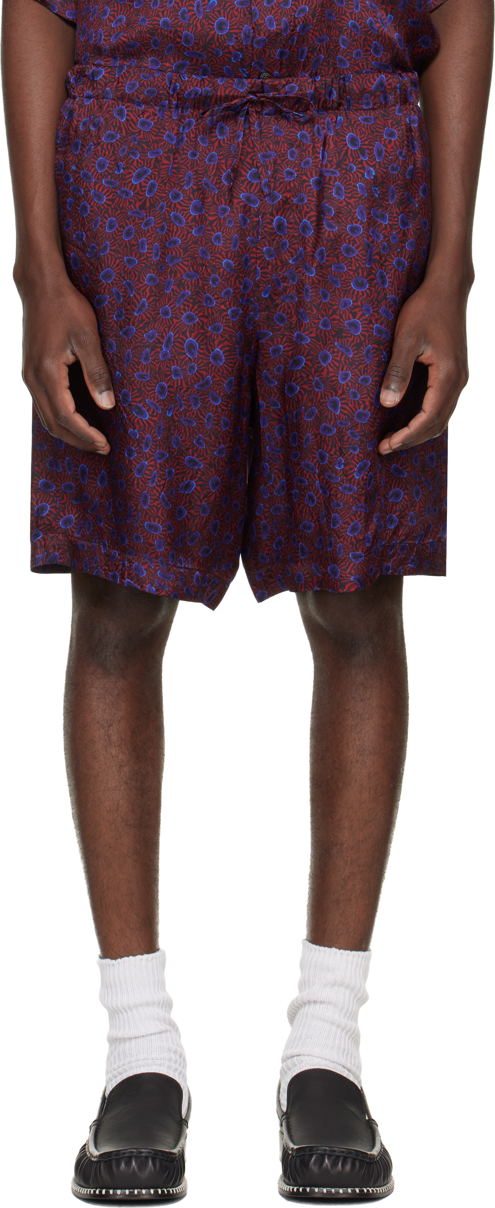 Dries Van Noten: Red & Purple Viscose Shorts | SSENSE