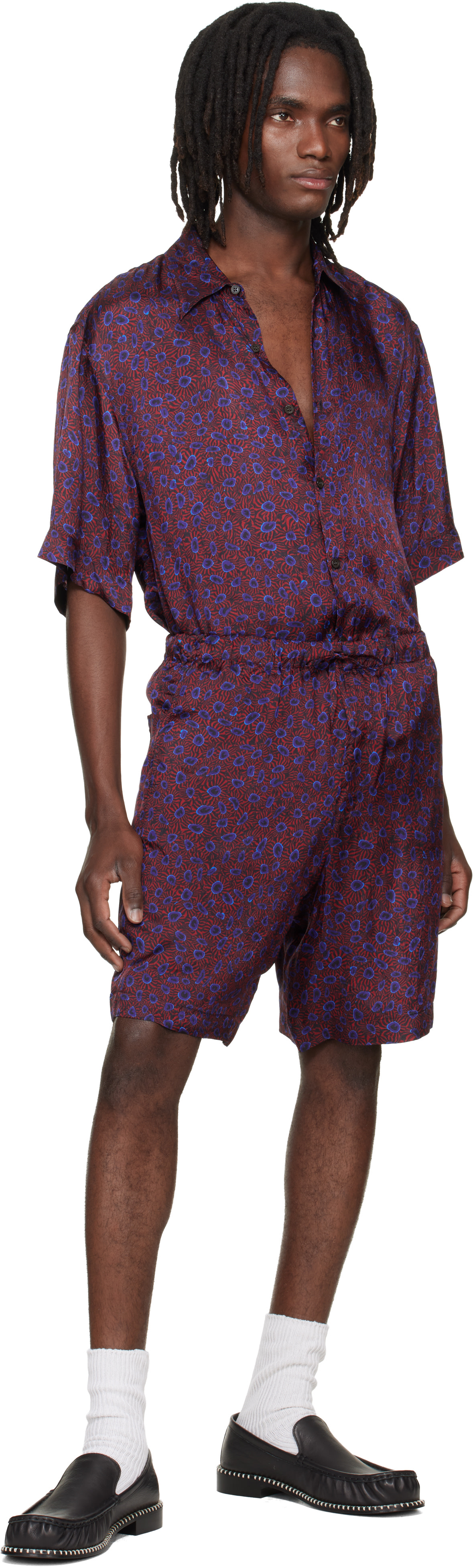 Dries Van Noten: Red & Purple Viscose Shorts | SSENSE