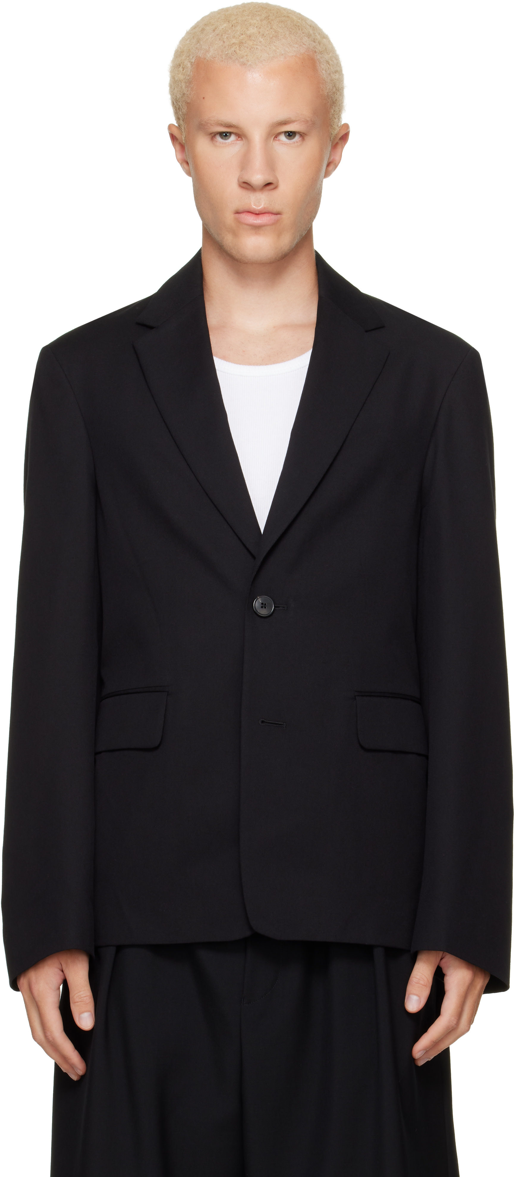 Dries Van Noten: ブラック Cotton & Wool Twill テーラードジャケット