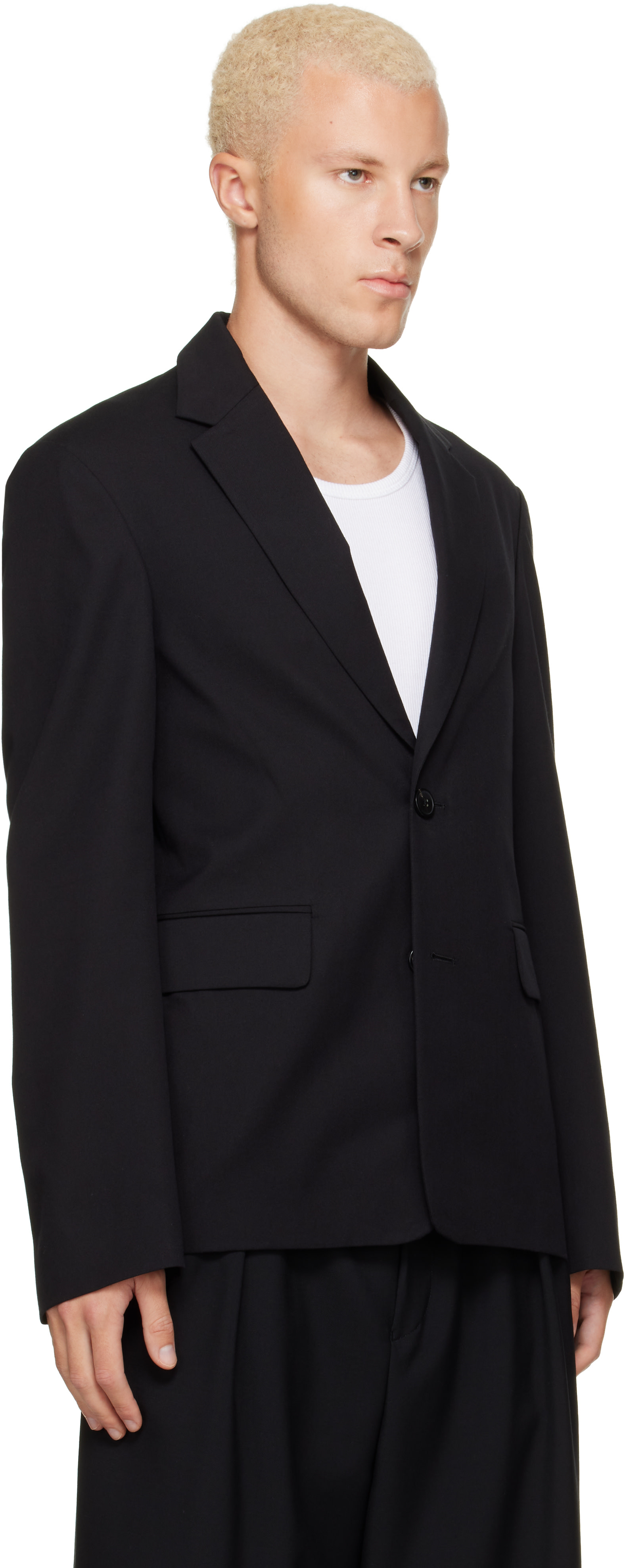 Dries Van Noten: ブラック Cotton & Wool Twill テーラードジャケット
