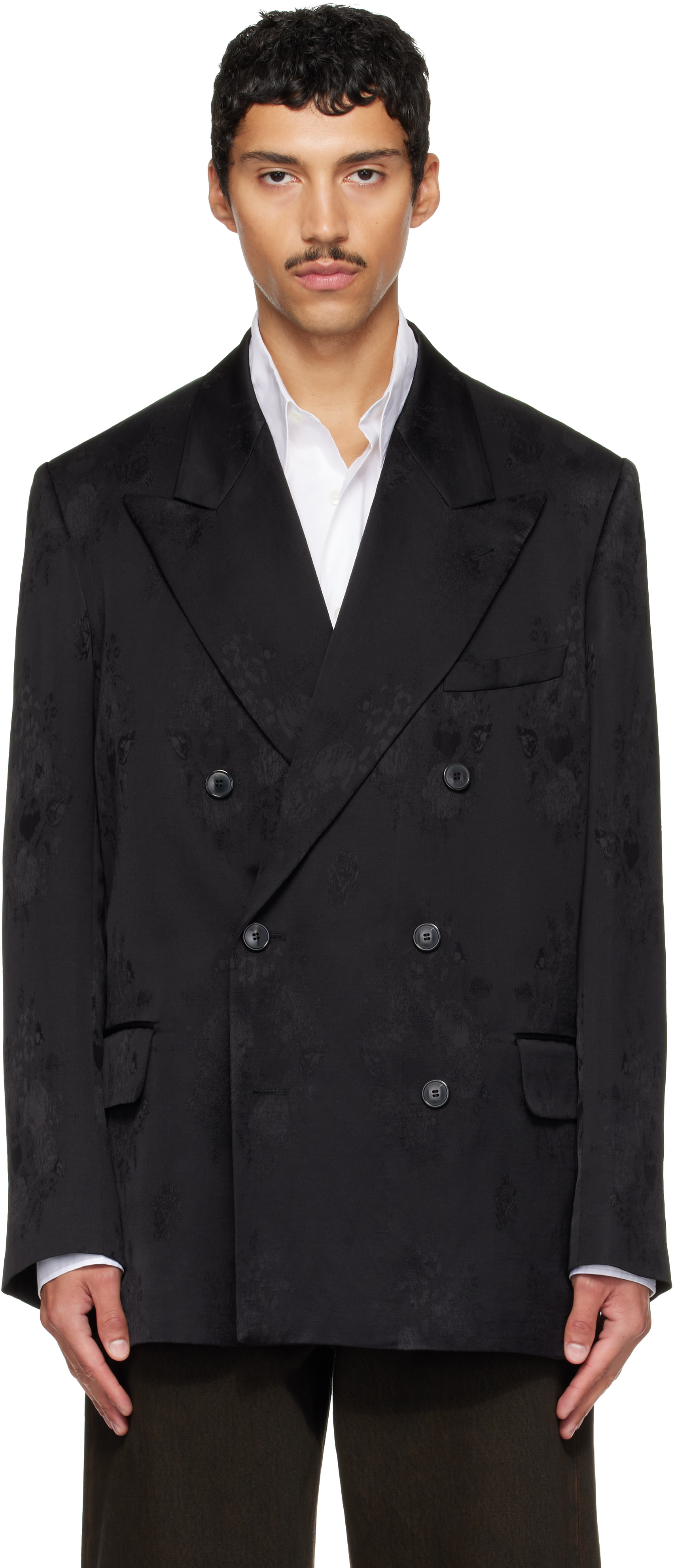 Dries Van Noten - Black Oversized Jacquard Blazer