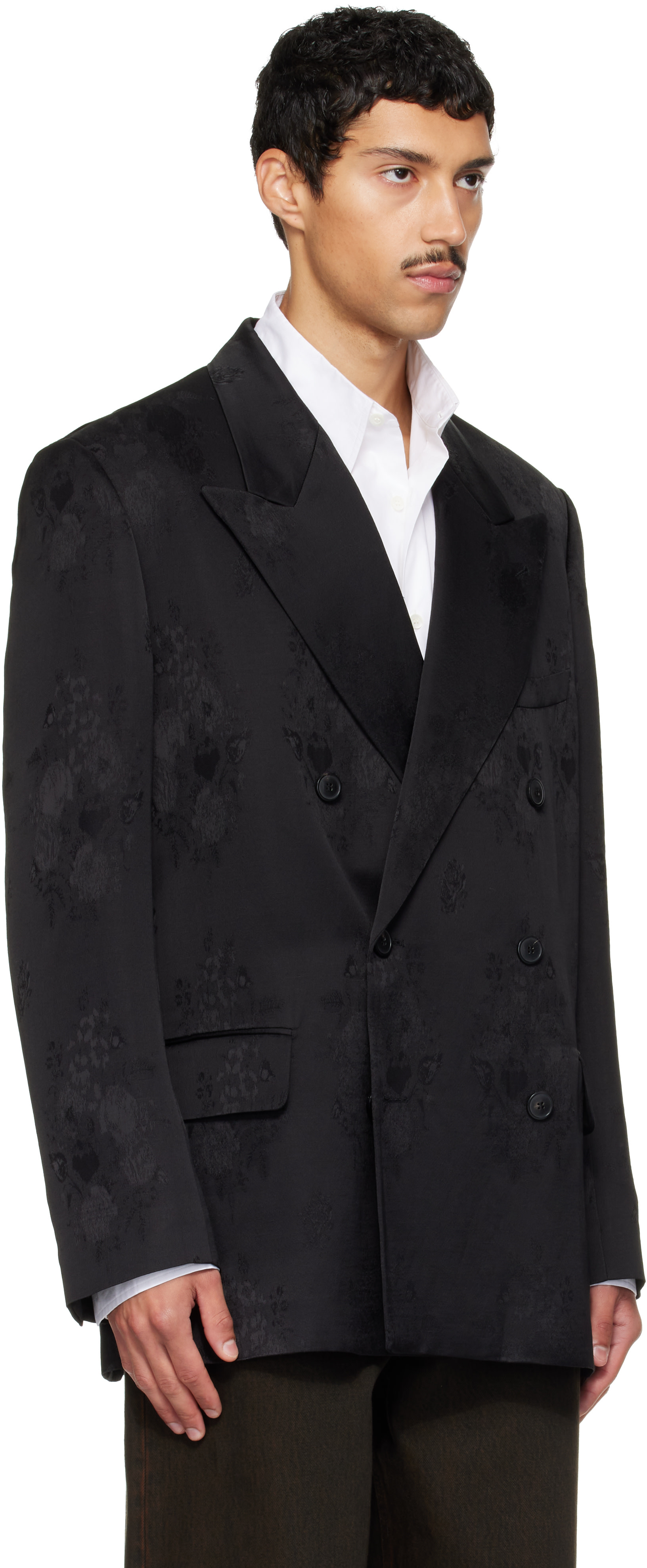 Dries Van Noten - Black Oversized Jacquard Blazer