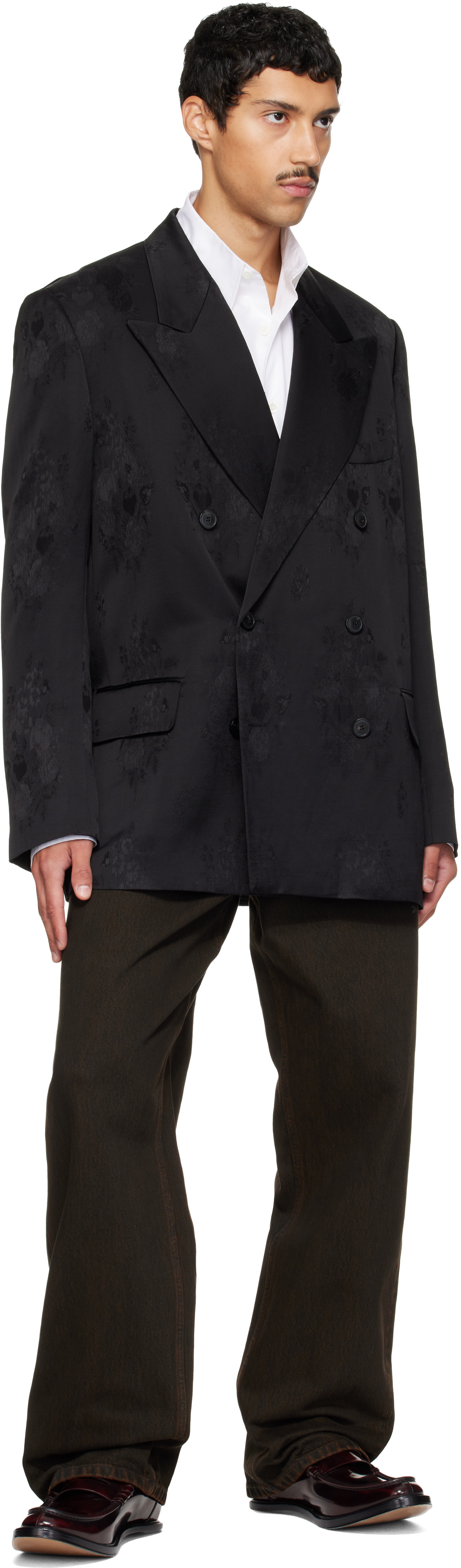 Dries Van Noten - Black Oversized Jacquard Blazer