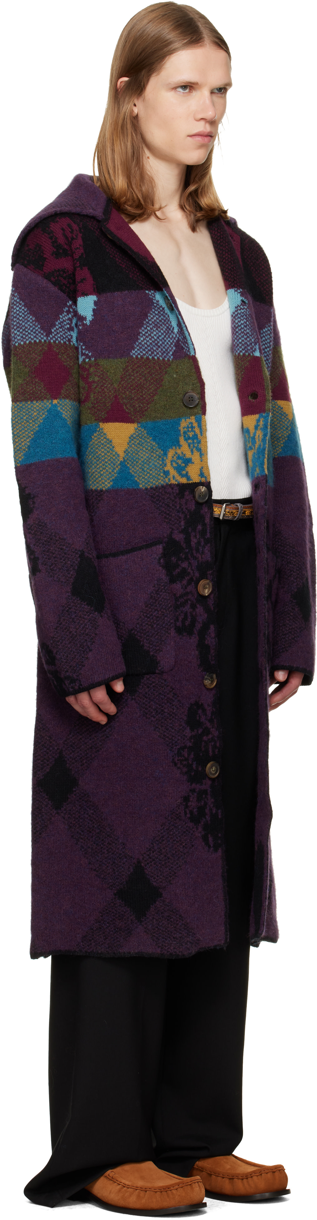 Dries Van Noten - Purple Patchwork Wool Cardigan Coat