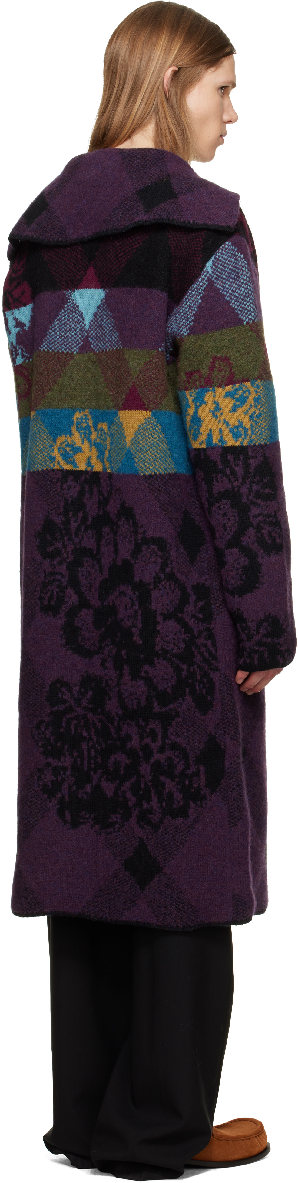 Dries Van Noten - Purple Patchwork Wool Cardigan Coat
