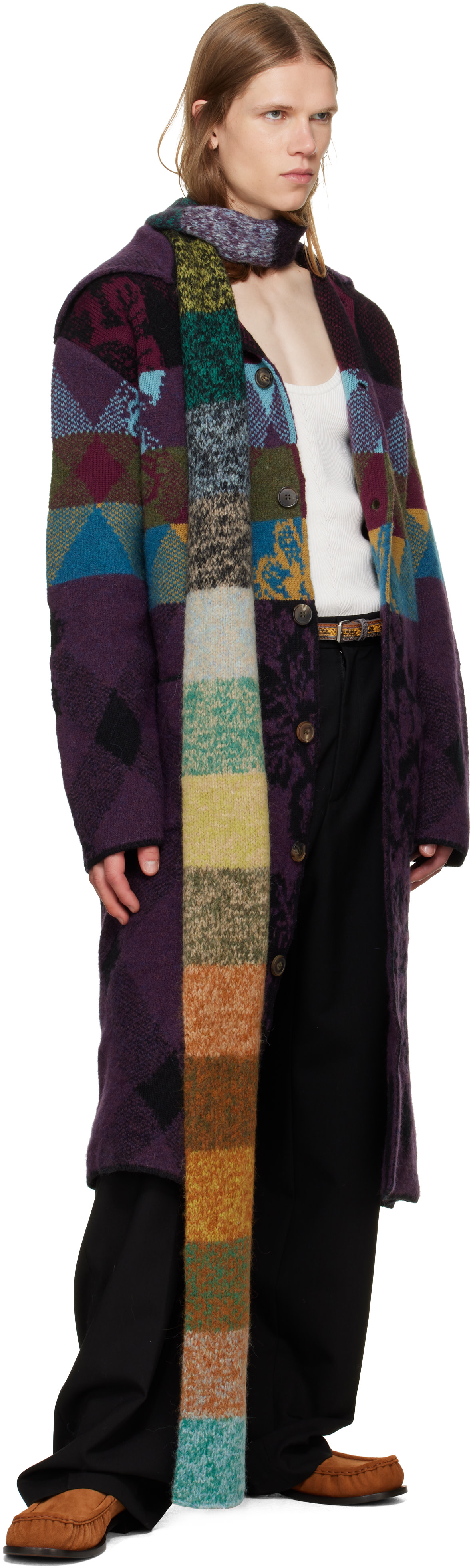 Dries Van Noten - Purple Patchwork Wool Cardigan Coat