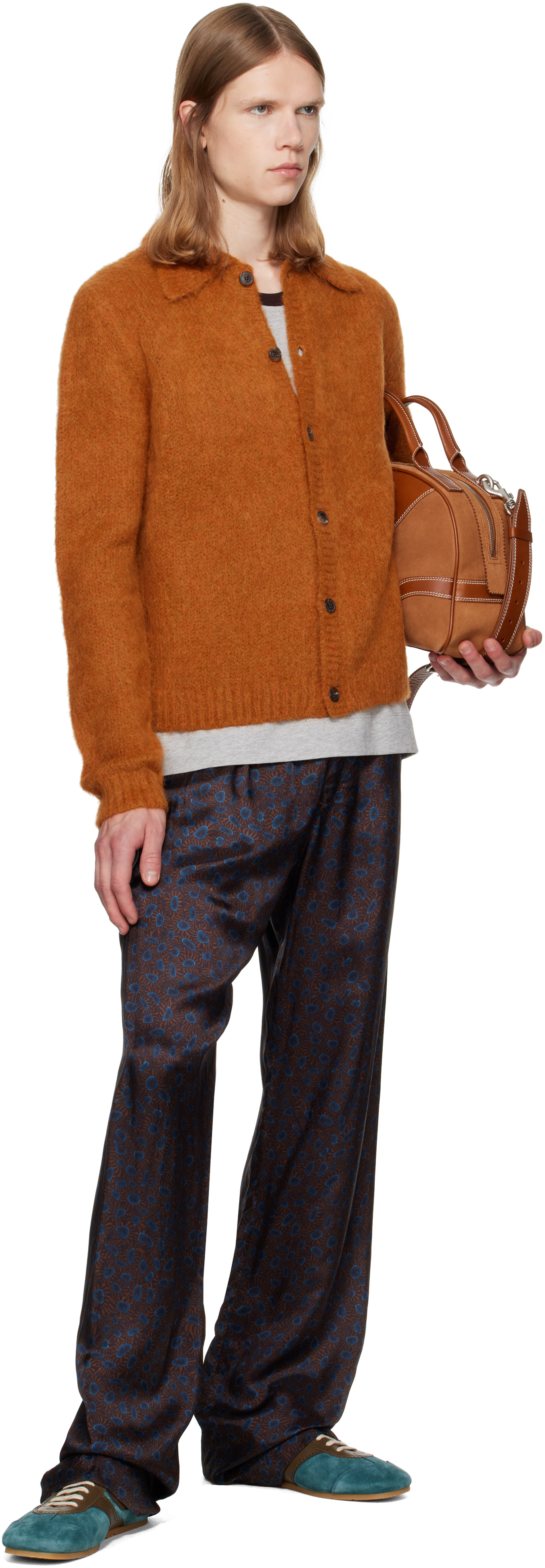 美品 ドリスヴァンノッテン DRIES VAN NOTEN カーディガン ベルト付き ニット モヘア アルパカ メンズ XS オレンジ Dries Van Noten: オレンジ ブラッシュド アルパカ カーディガン