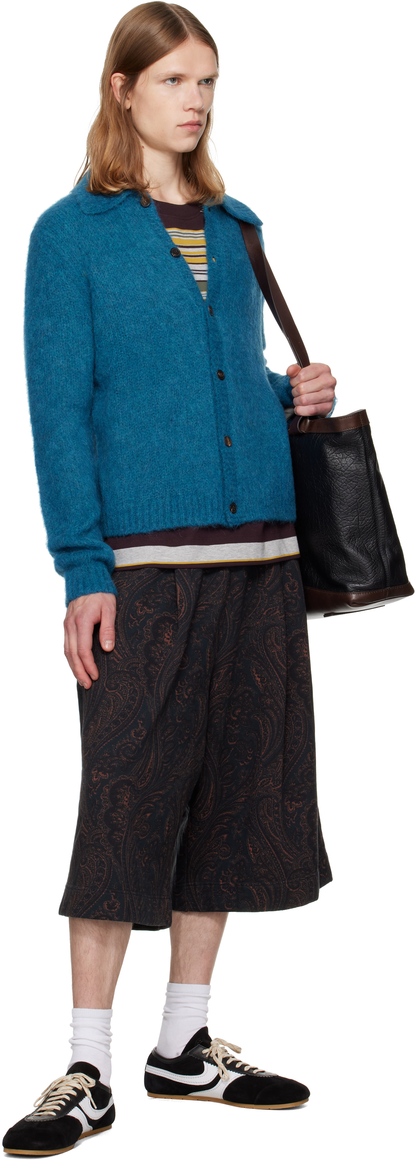 Dries Van Noten: ブルー ブラッシュド ニットカーディガン | SSENSE 日本