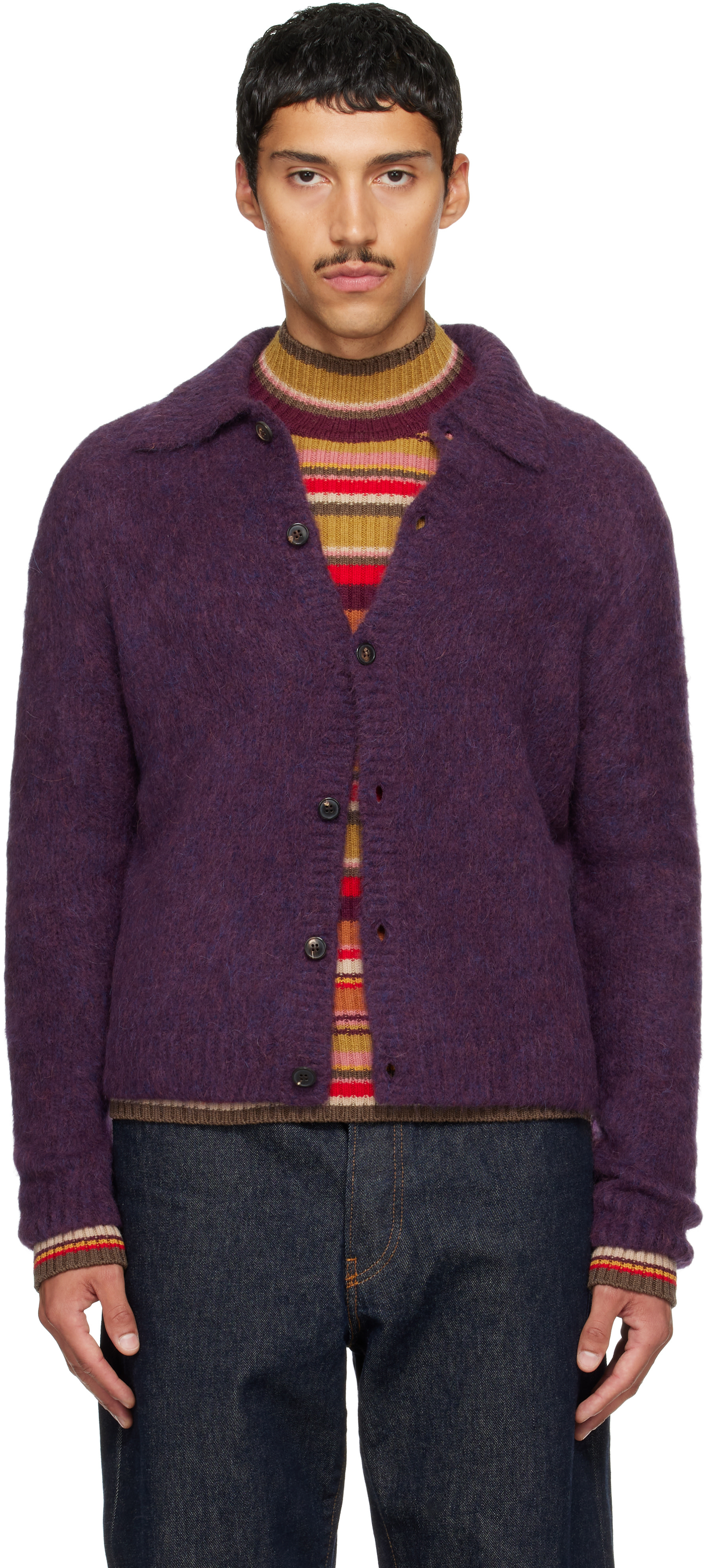 希少カラー　Y's 変形　アルパカ　カーディガン　ドローコード　薄手　春夏　M Dries Van Noten: パープル アルパカ カーディガン | SSENSE 日本