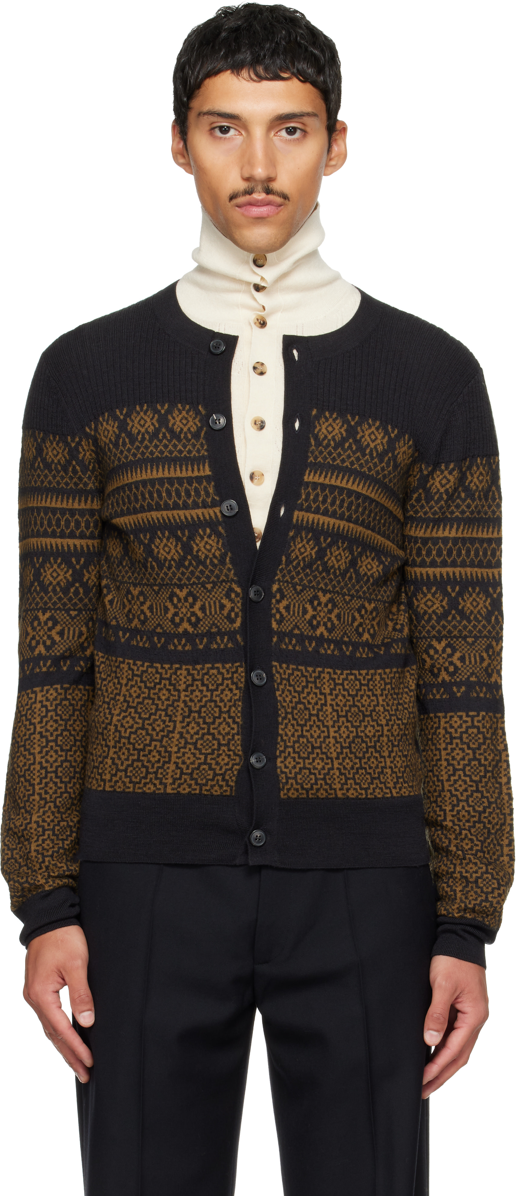 Dries Van Noten: Black Jacquard Wool Cardigan | SSENSE Canada