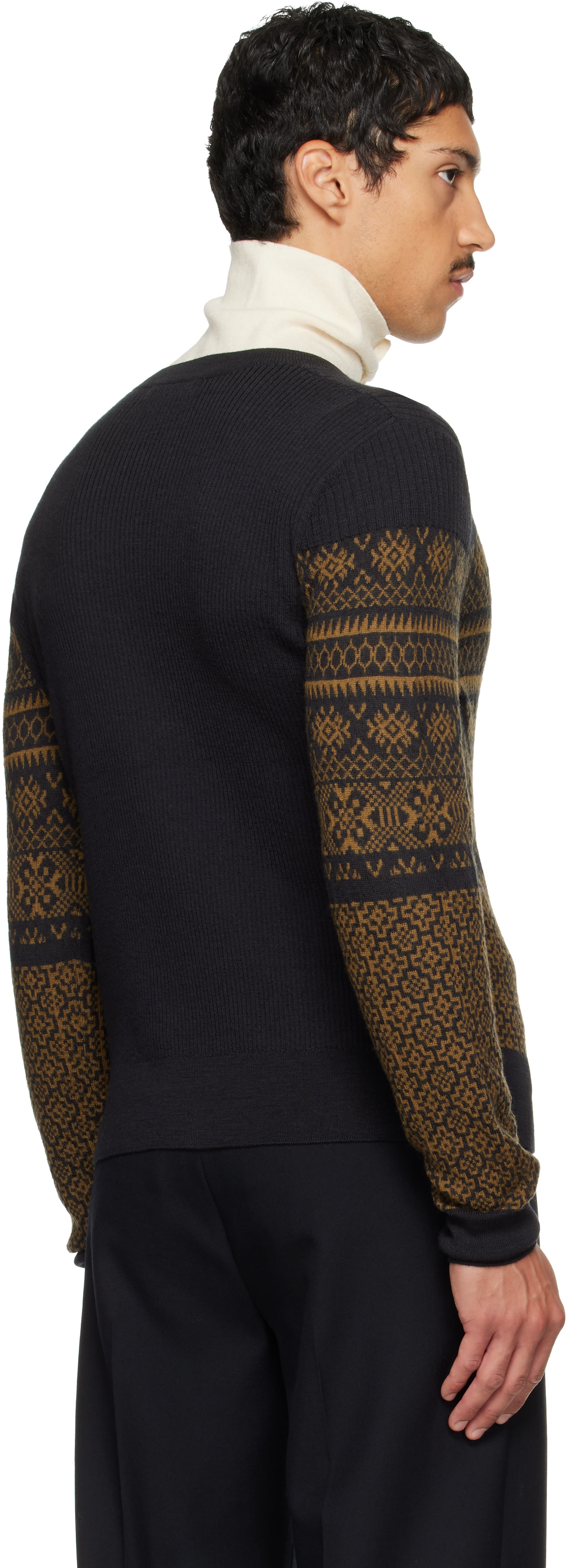 Dries Van Noten: ブラック ジャカード ウール カーディガン | SSENSE 日本