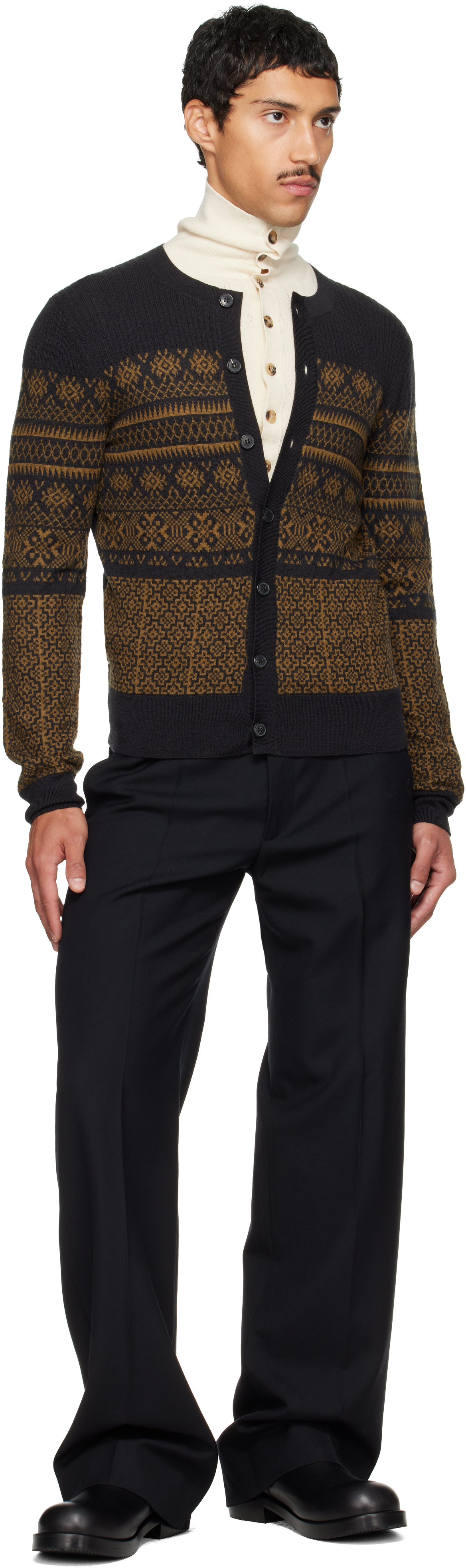 Dries Van Noten: ブラック ジャカード ウール カーディガン | SSENSE 日本