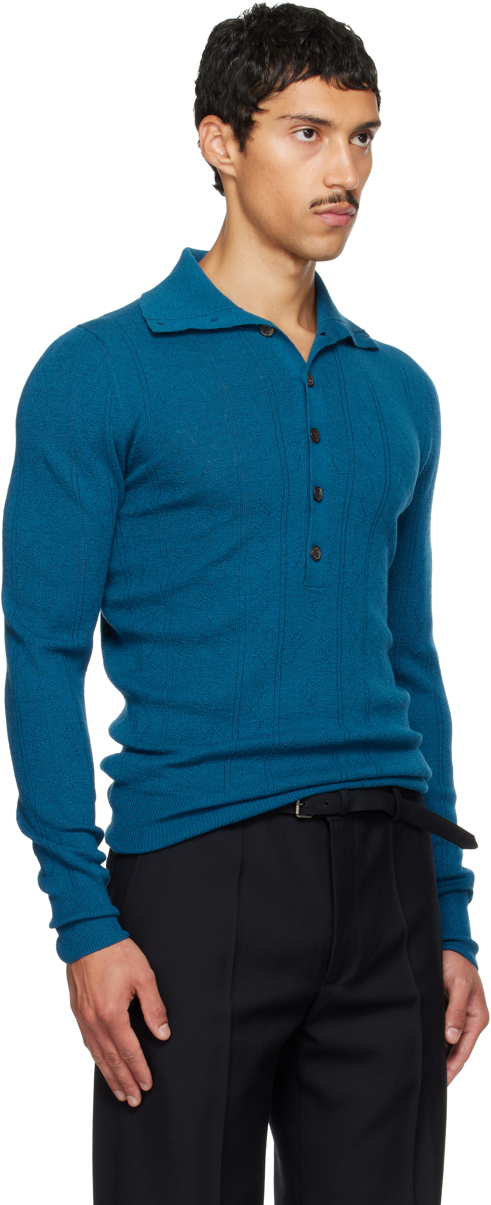 Dries Van Noten - Blue Pointelle Polo
