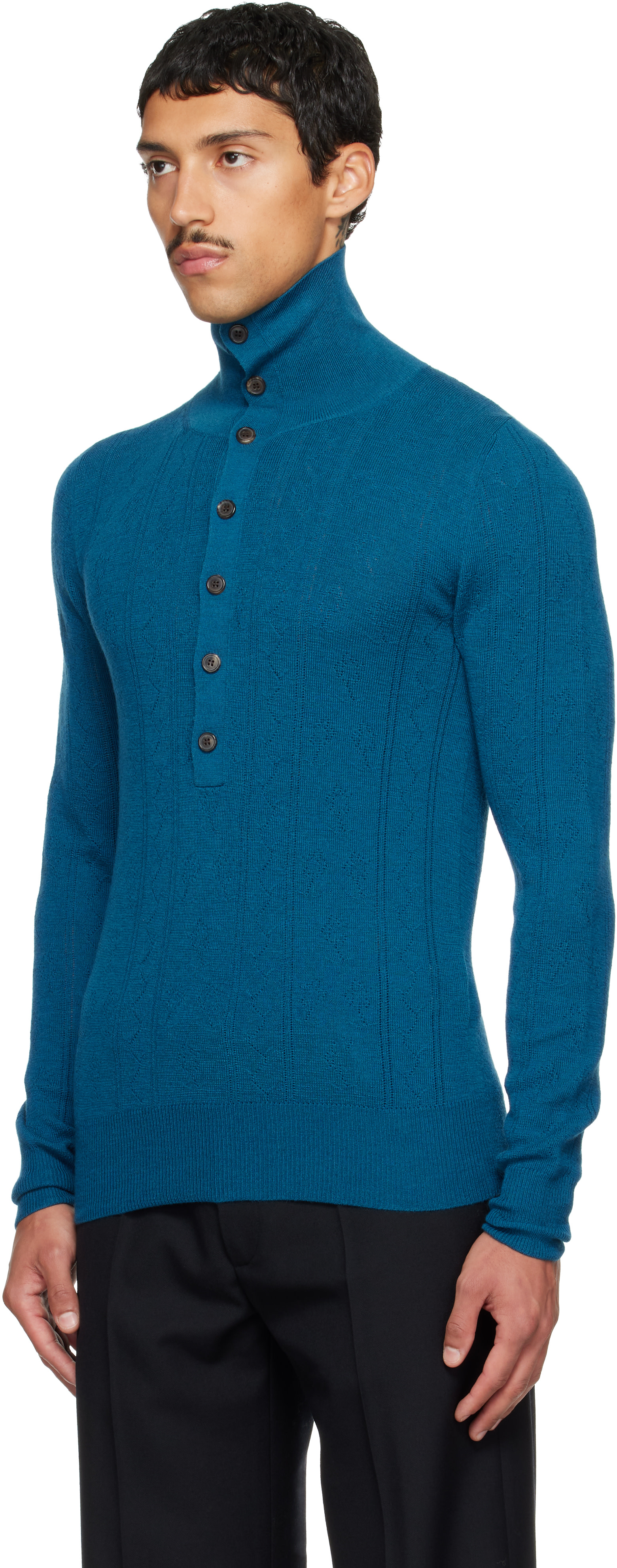 Dries Van Noten - Blue Pointelle Polo