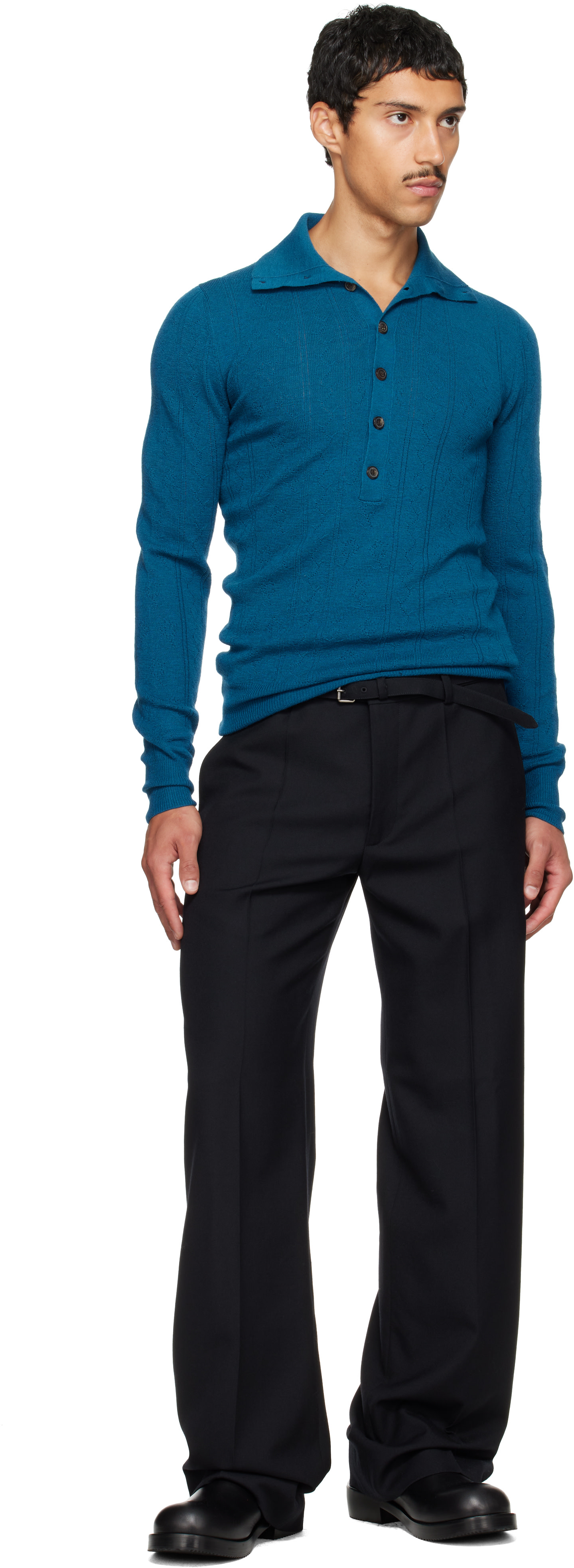 Dries Van Noten - Blue Pointelle Polo