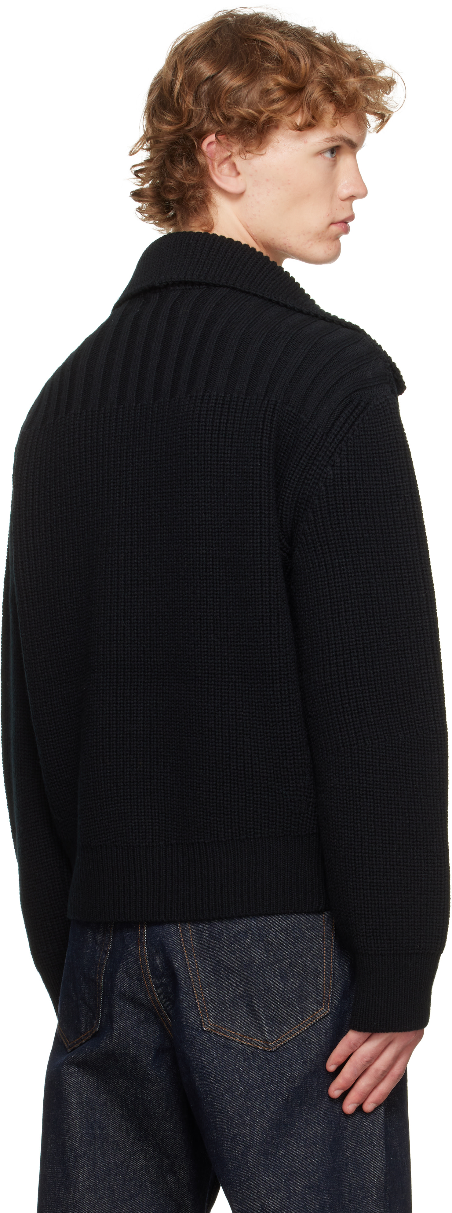 Dries Van Noten: ブラック チャンキー ウール カーディガン | SSENSE 日本