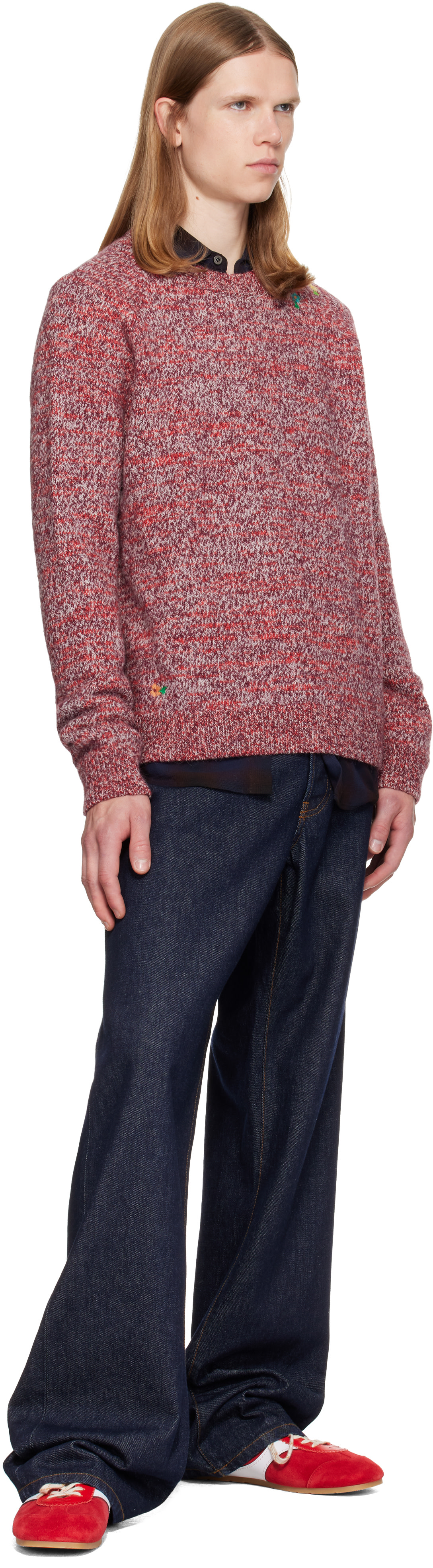 Dries Van Noten: Red Embroidered Flowers Wool Sweater | SSENSE