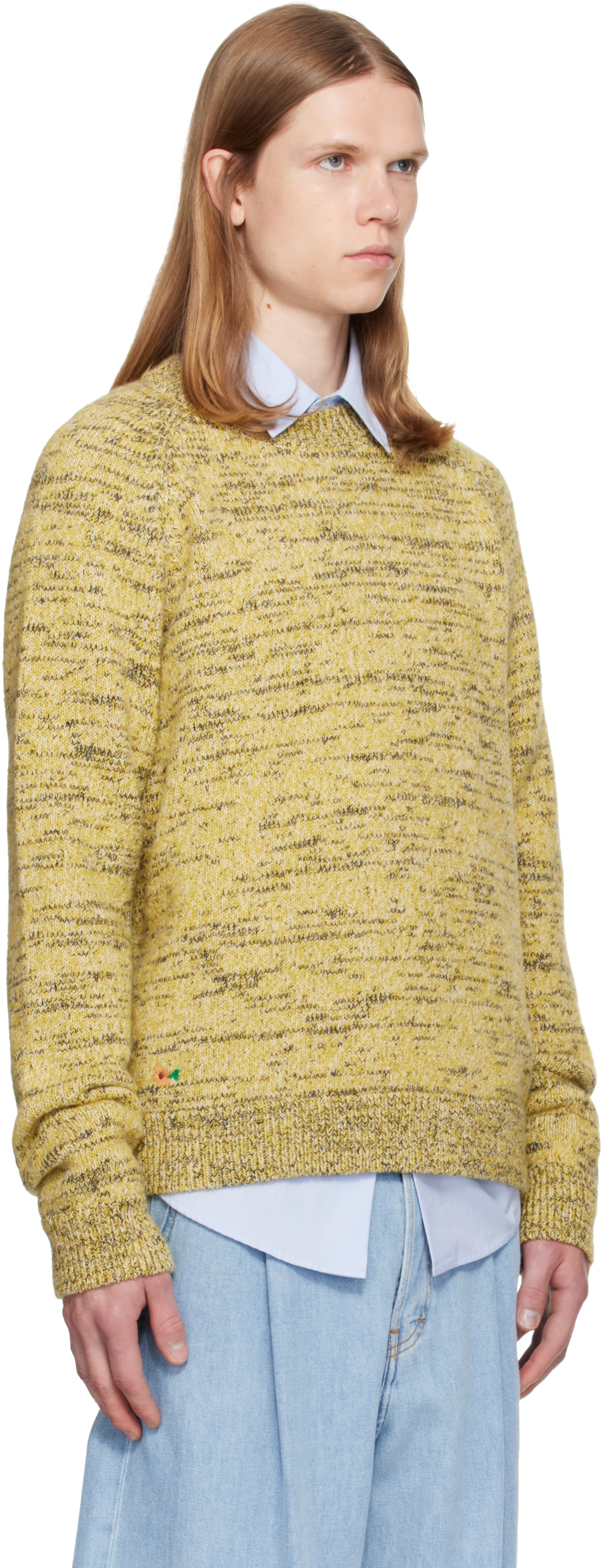 Dries Van Noten: Yellow Embroidered Flowers Wool Sweater | SSENSE