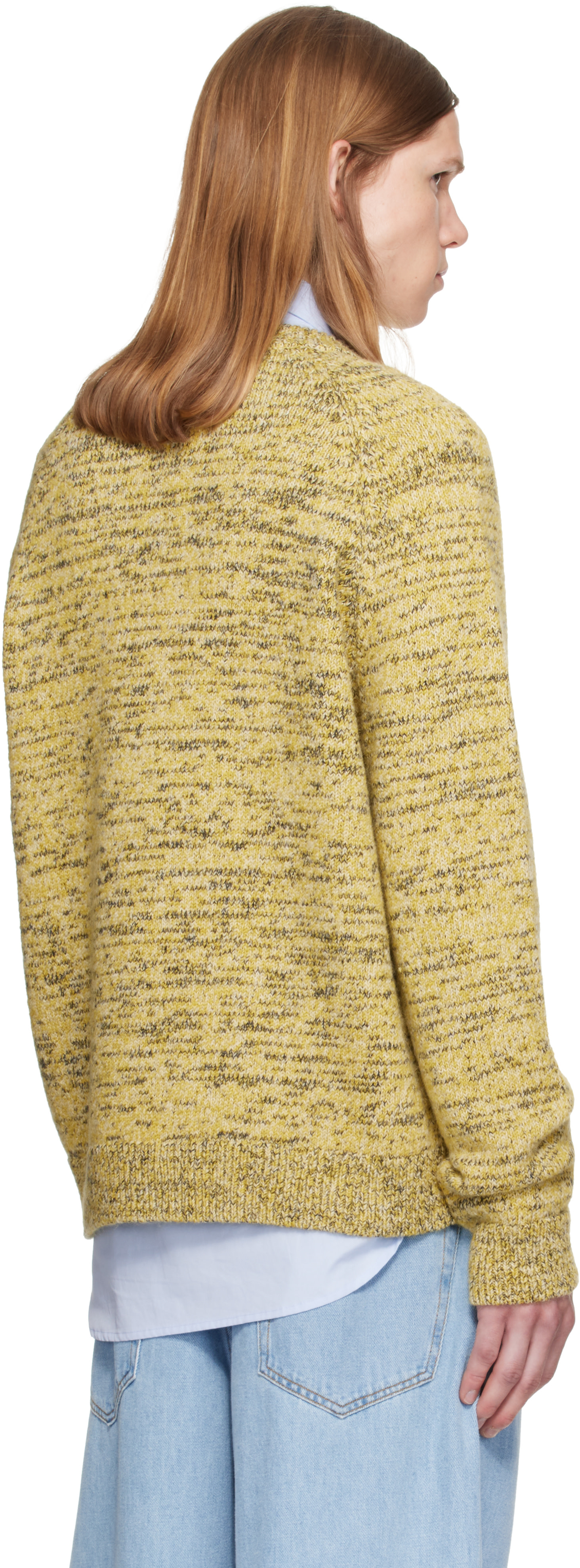 Dries Van Noten: Yellow Embroidered Flowers Wool Sweater | SSENSE