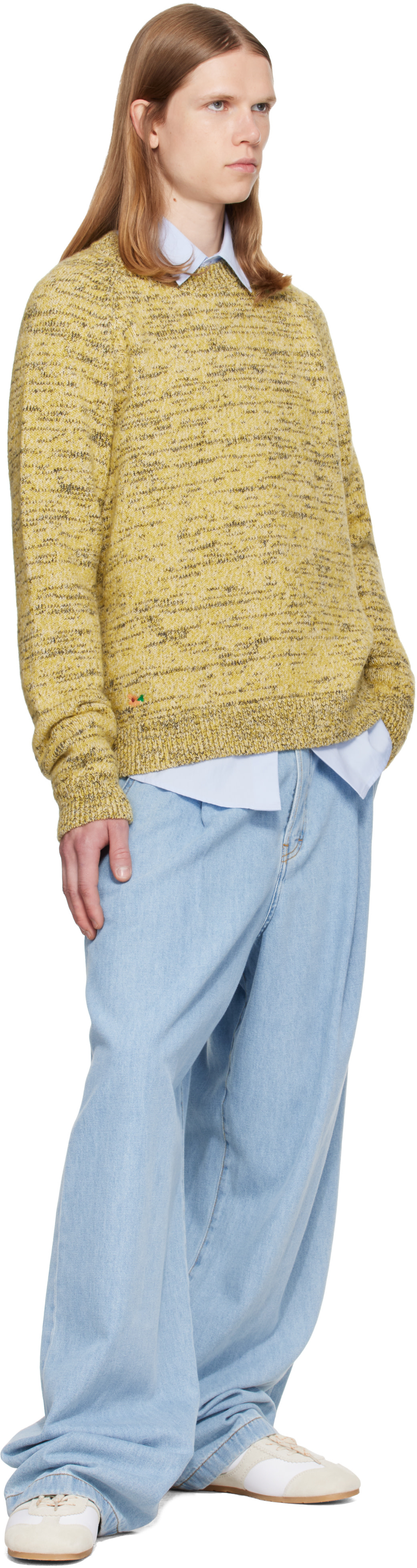Dries Van Noten: Yellow Embroidered Flowers Wool Sweater | SSENSE