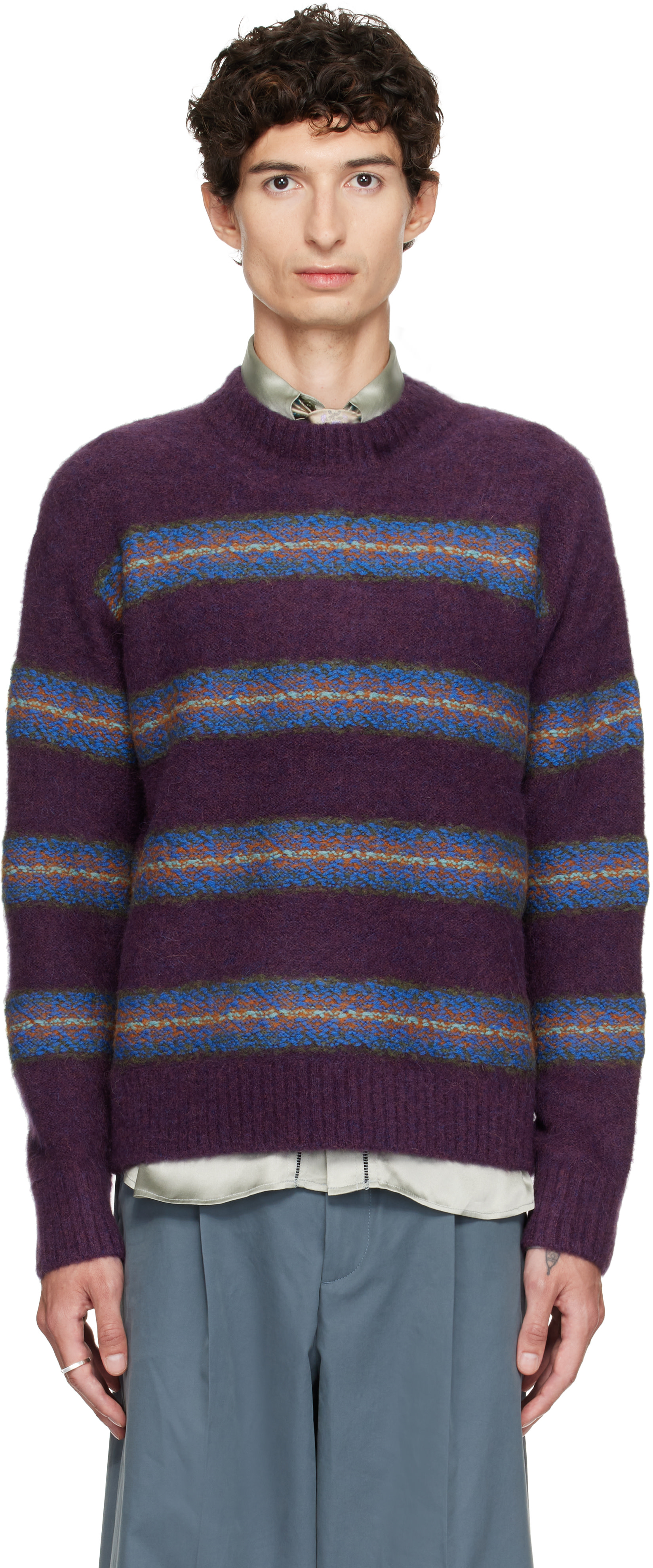 Dries Van Noten: パープル ジャカード ウール セーター | SSENSE 日本