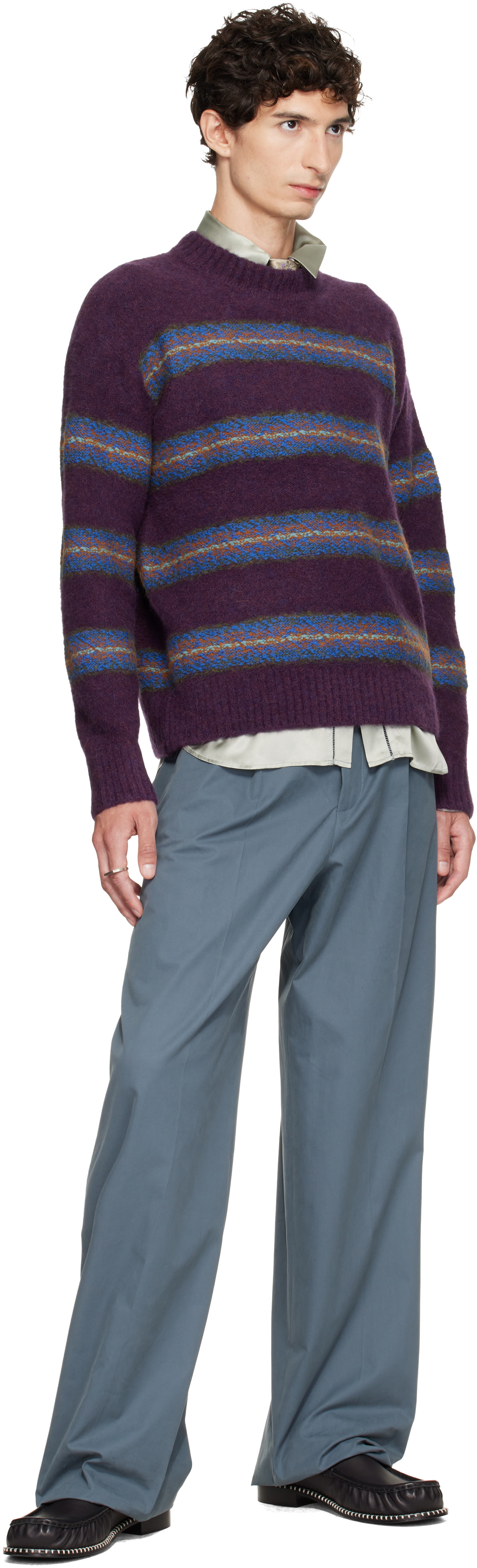Dries Van Noten: パープル ジャカード ウール セーター | SSENSE 日本