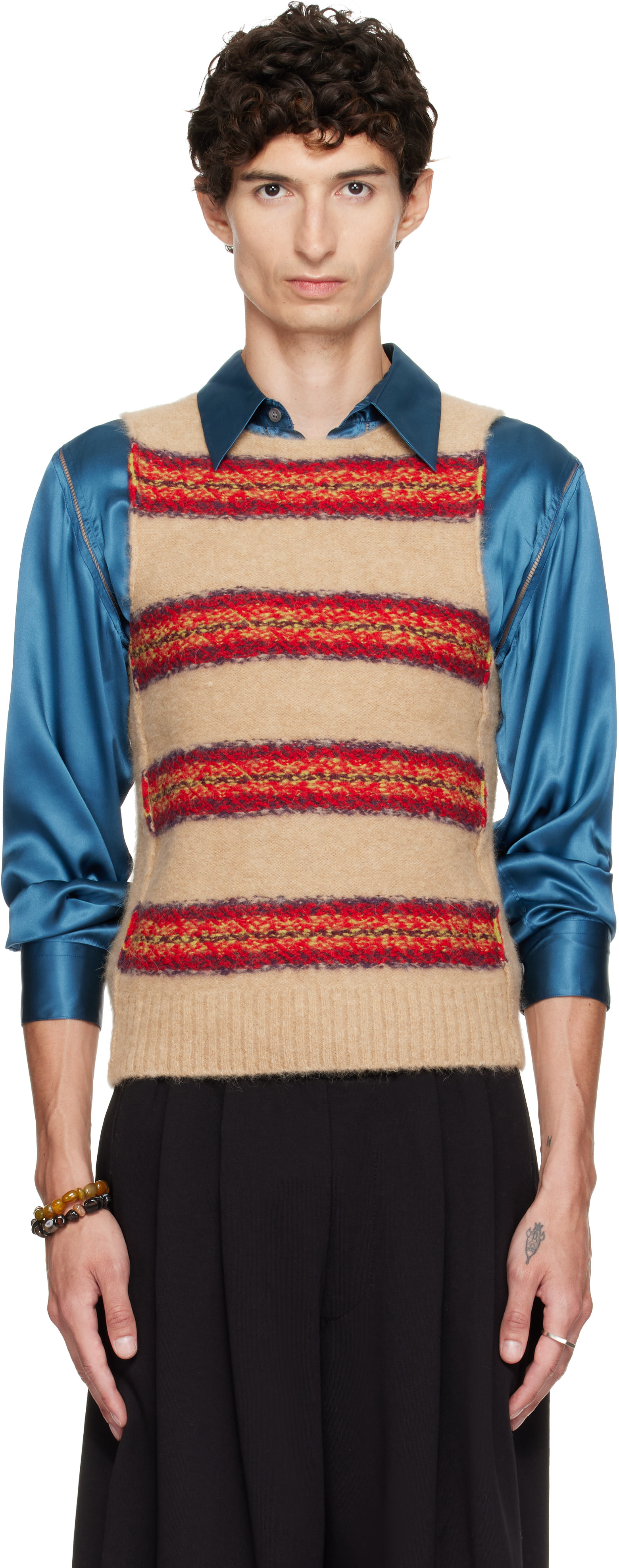 Dries Van Noten: ベージュ ジャカード ウール ニットベスト | SSENSE 日本