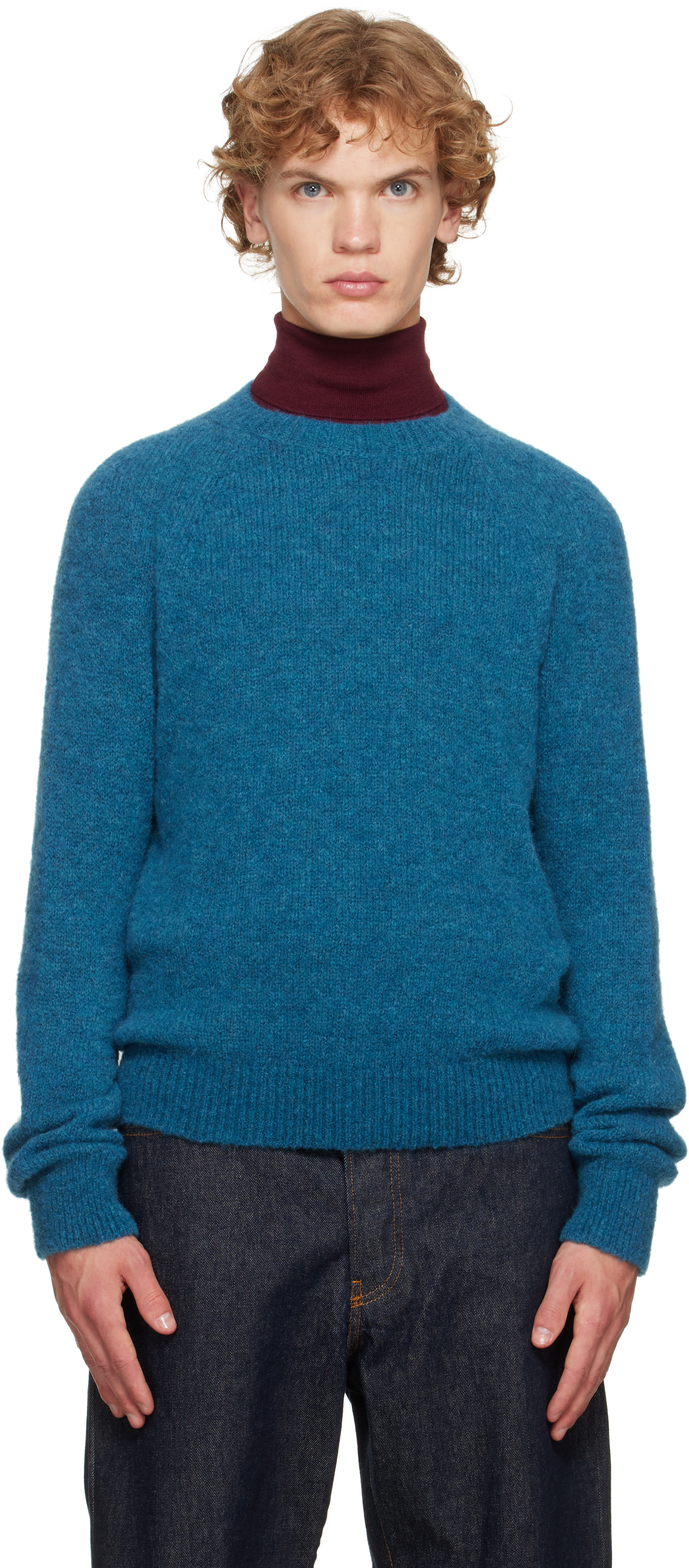 Dries Van Noten - Pull bleu en alpaga