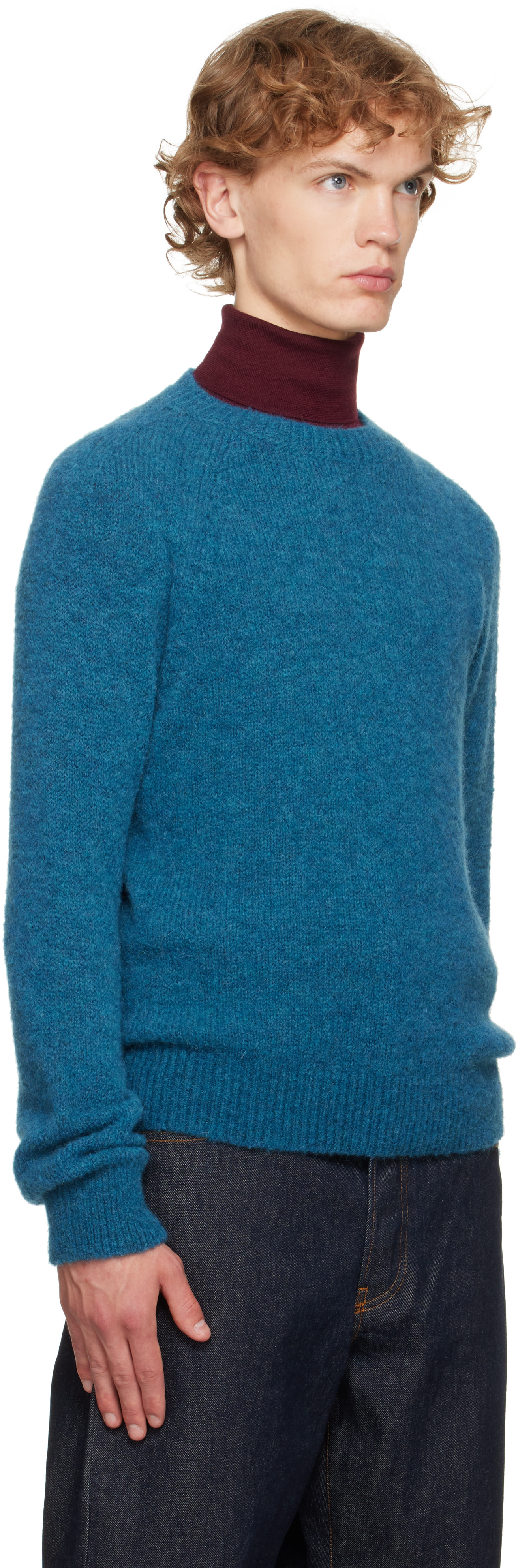 Dries Van Noten - Pull bleu en alpaga
