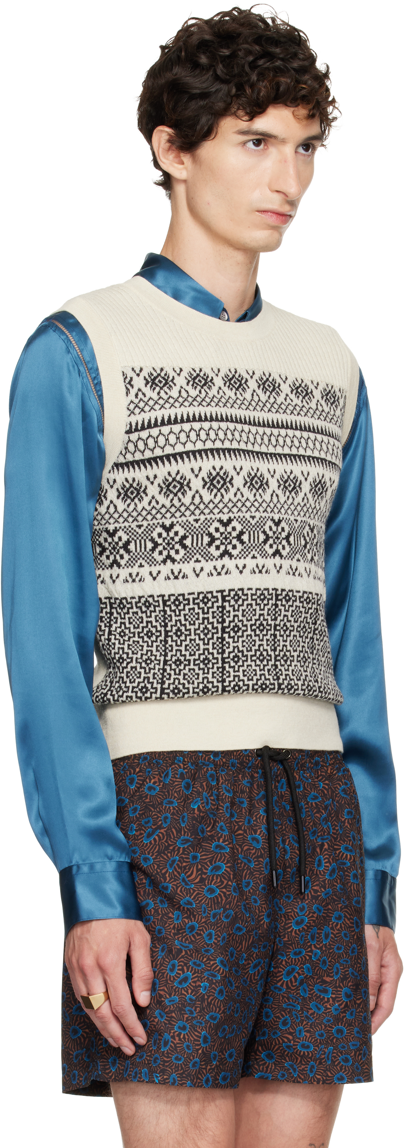 j*m様 Dries Van Noten 15SS ジャカードベスト Dries Van Noten: オフホワイト ジャカード ウール ニットベスト