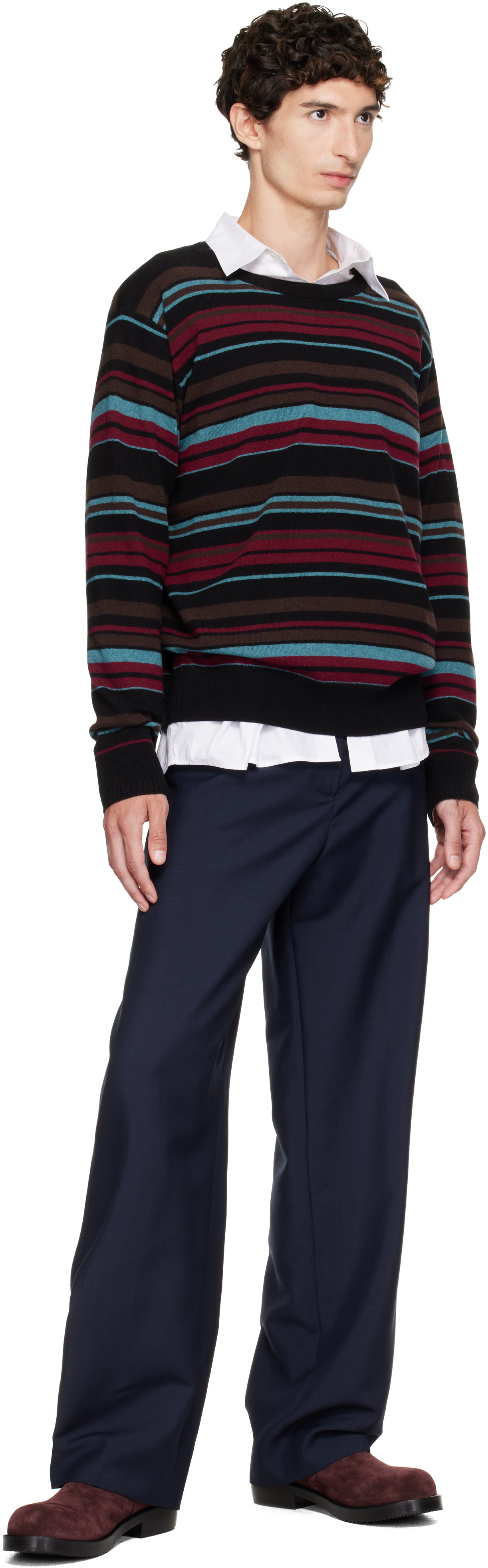 Dries Van Noten - Pull noir à rayures
